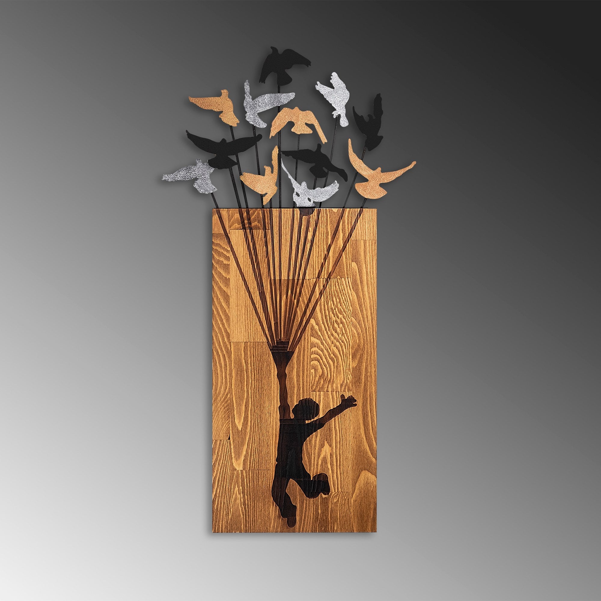 Elegante acessório decorativo de parede em madeira, nogueira e preto, 45 x 86 cm | 100% madeira (3 cm) e metal (1,5 mm) | Design fácil de montar na parede para uma decoração elegante