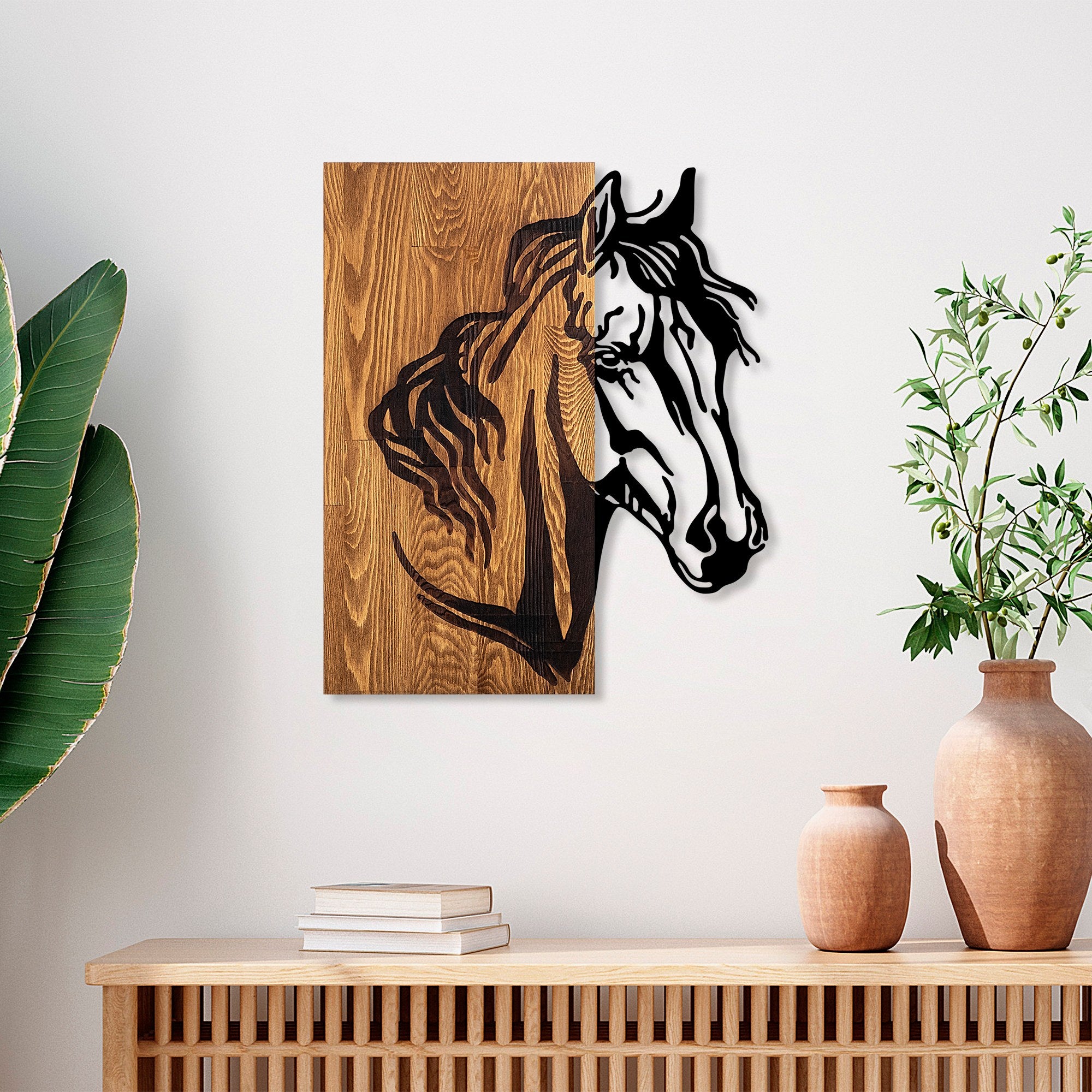 Acessório decorativo de parede – 48 x 57 cm – nogueira e preto – madeira