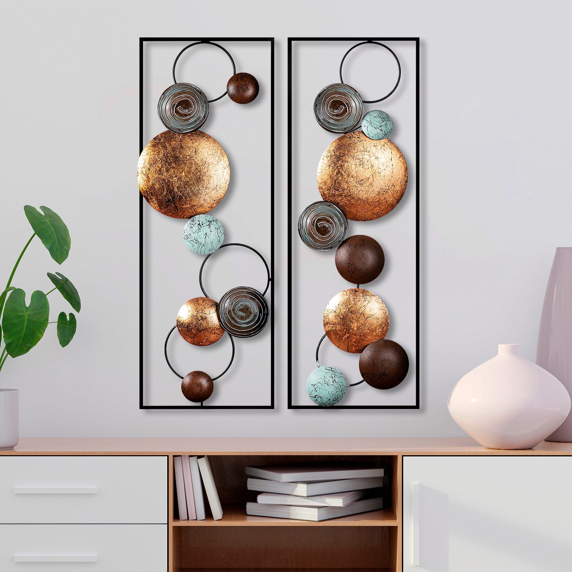 Acessório de parede decorativo – 32 x 92 x 4 cm – metal pintado à mão