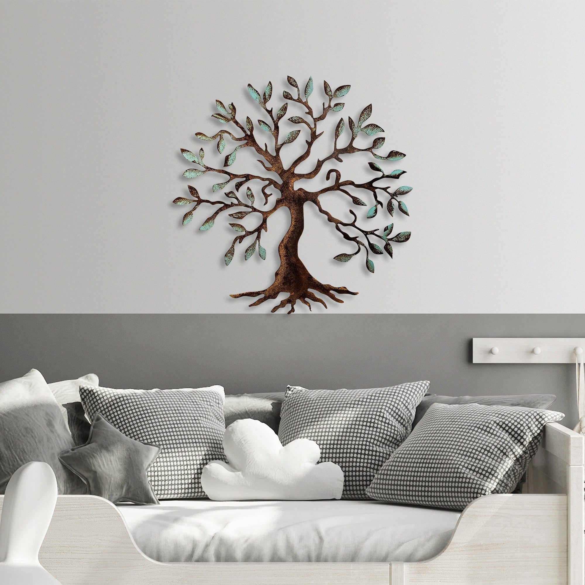 Acessório decorativo de parede em metal – 60 x 60 cm – pintado à mão