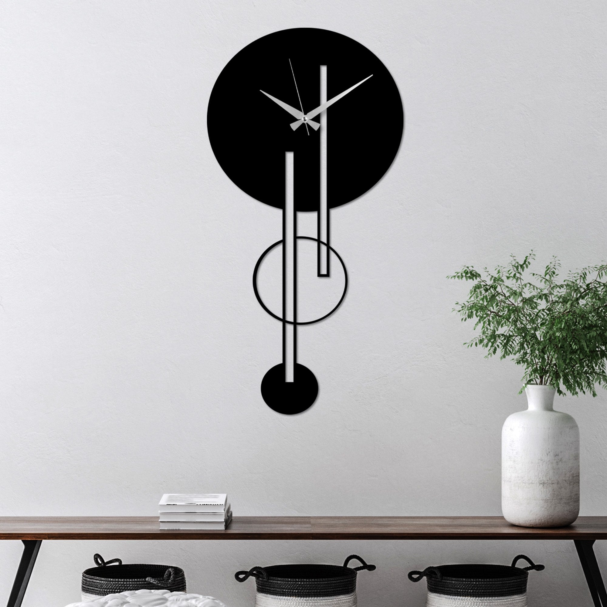 Relógio de parede de metal – 62 x 32 cm – preto – 100% metal
