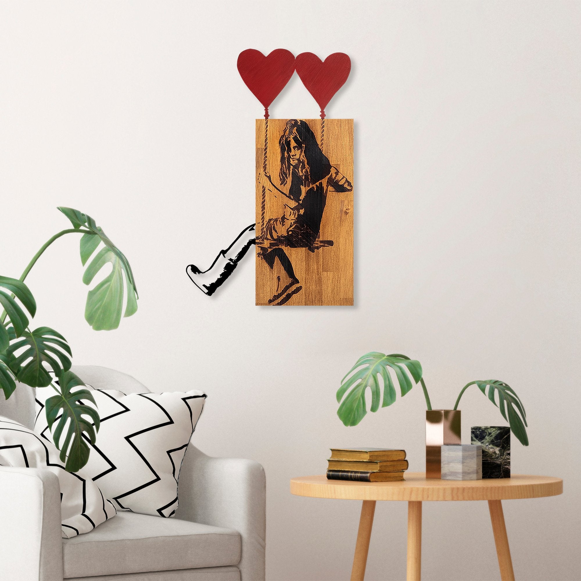 Elegante acessório decorativo de parede em madeira, 50 x 80 cm, 100% madeira genuína (3 cm de espessura) e metal, nogueira e preto | Variações de cores exclusivas para uma decoração elegante