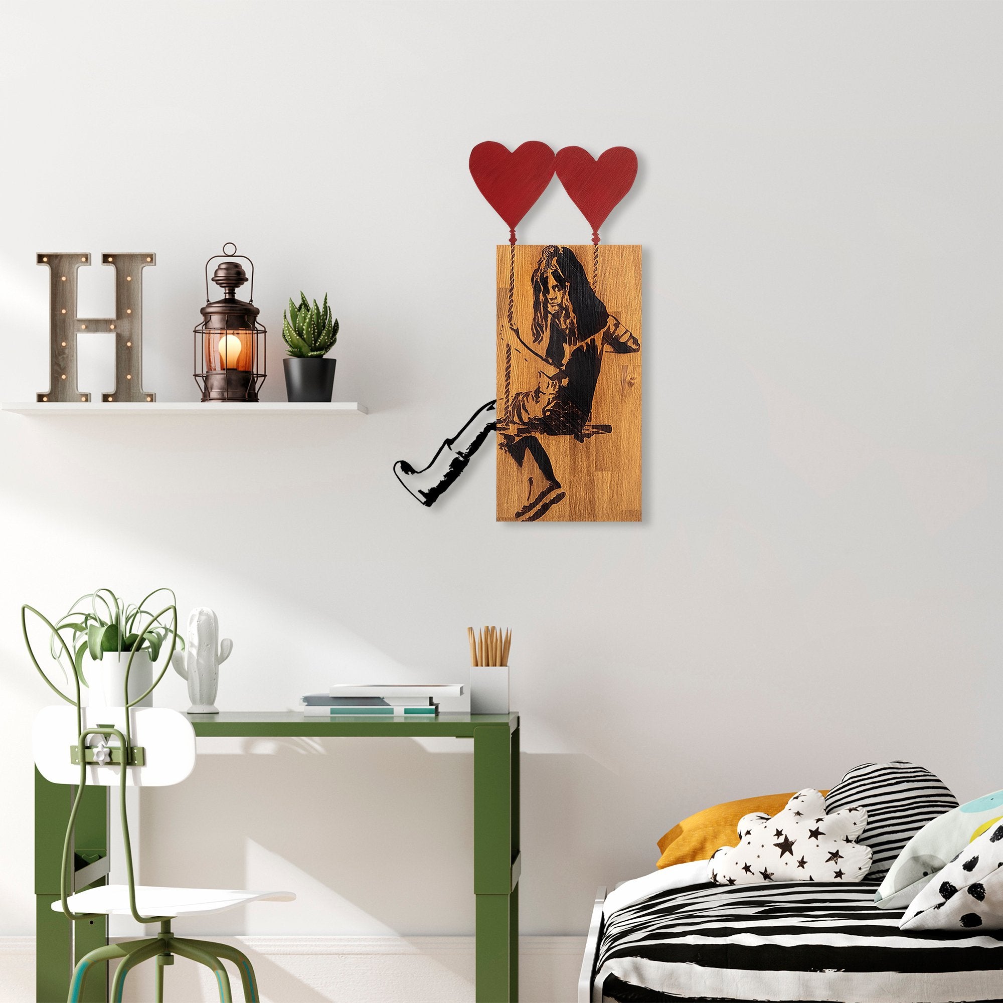 Elegante acessório decorativo de parede em madeira, 50 x 80 cm, 100% madeira genuína (3 cm de espessura) e metal, nogueira e preto | Variações de cores exclusivas para uma decoração elegante