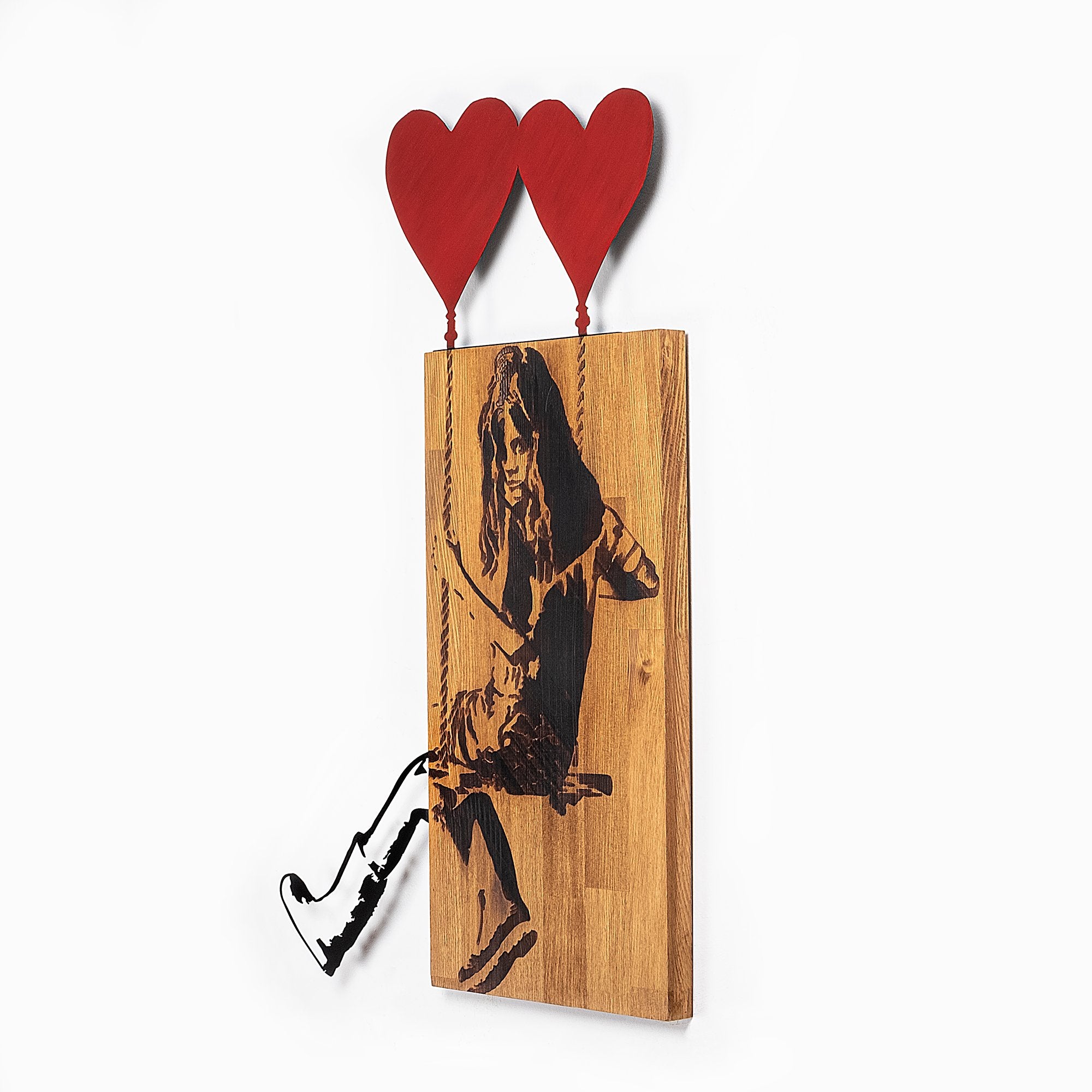 Elegante acessório decorativo de parede em madeira, 50 x 80 cm, 100% madeira genuína (3 cm de espessura) e metal, nogueira e preto | Variações de cores exclusivas para uma decoração elegante