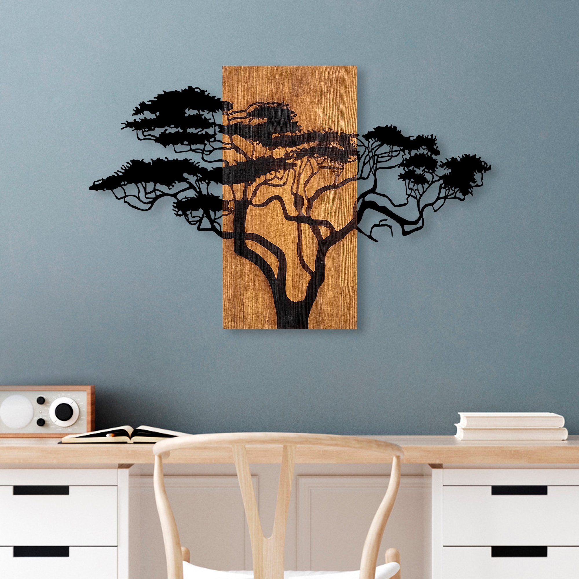 Acessório decorativo de parede em madeira – 90 x 58 cm – nogueira e preto – 100% madeira genuína