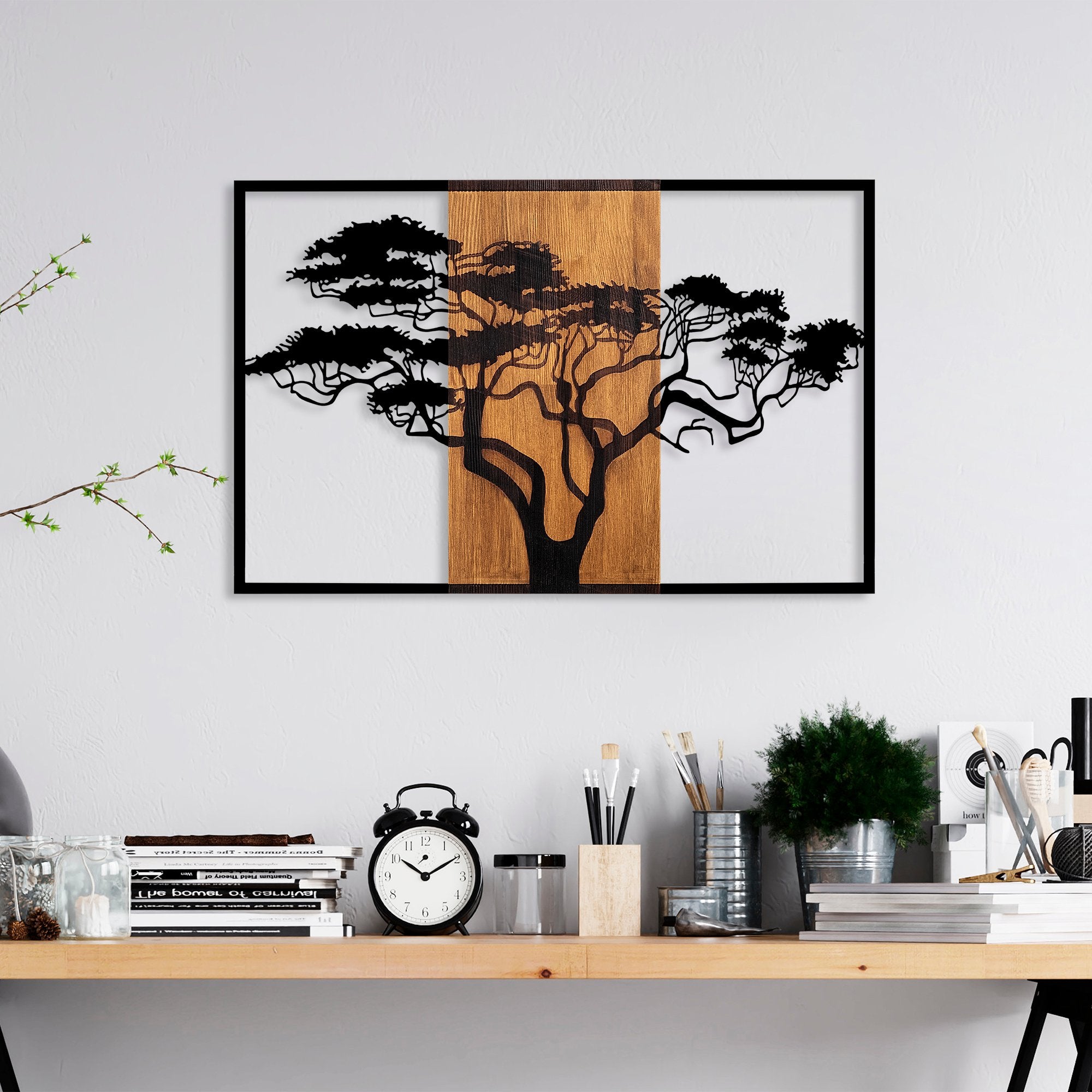 Acessório Decorativo de Parede – 90 x 58 cm – Nogueira e Preto – 100% Madeira Genuína