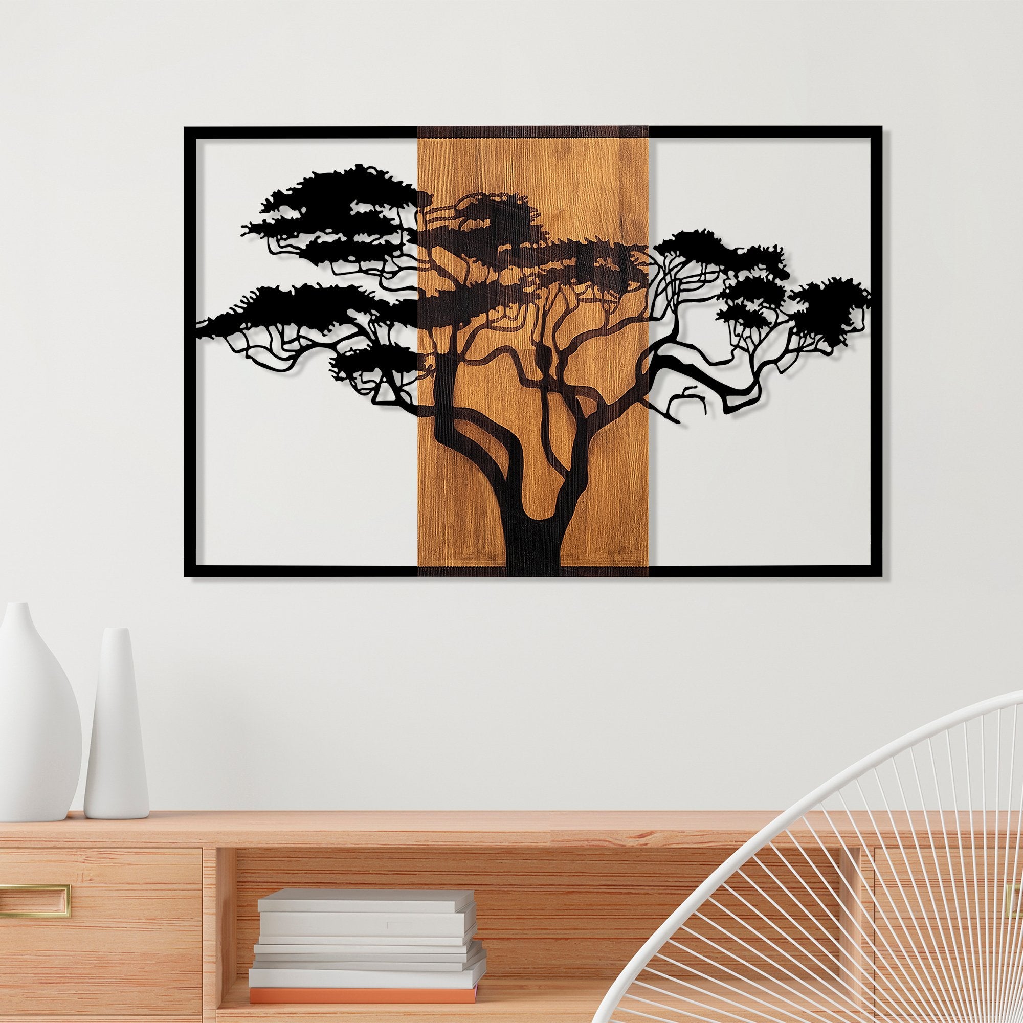 Acessório Decorativo de Parede – 90 x 58 cm – Nogueira e Preto – 100% Madeira Genuína