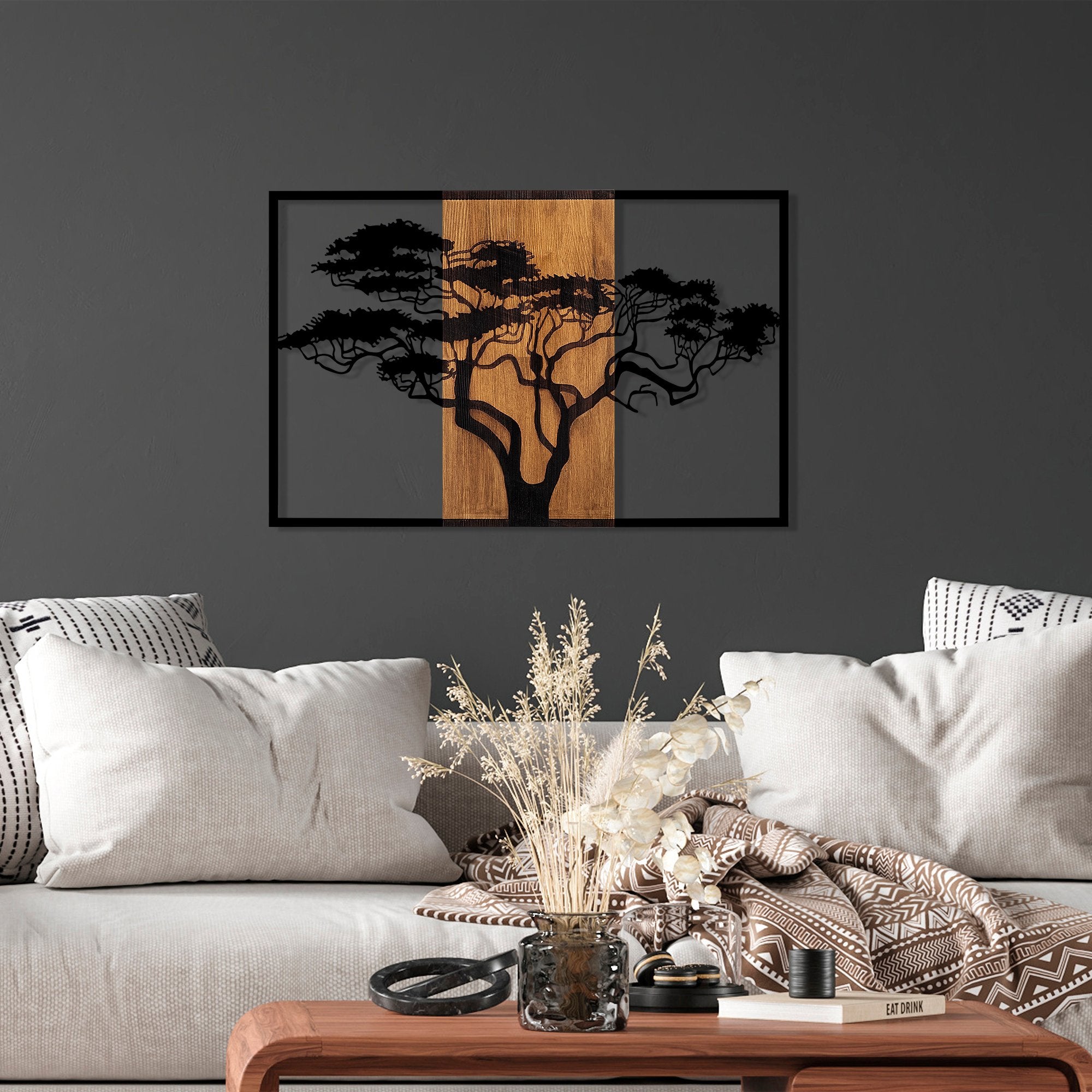 Acessório Decorativo de Parede – 90 x 58 cm – Nogueira e Preto – 100% Madeira Genuína