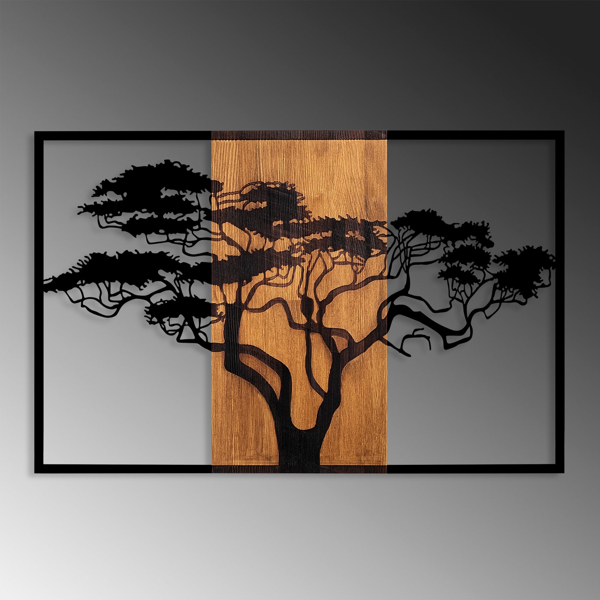 Acessório Decorativo de Parede – 90 x 58 cm – Nogueira e Preto – 100% Madeira Genuína