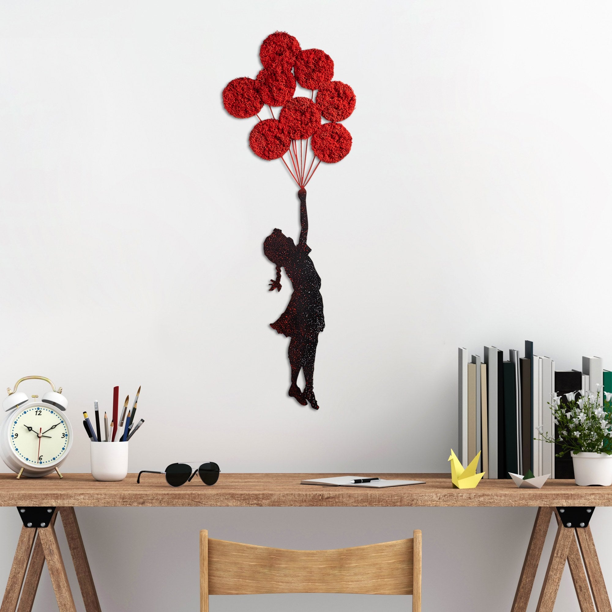 Acessório de parede decorativo – 100 x 34 cm – vermelho e preto – 100% metal
