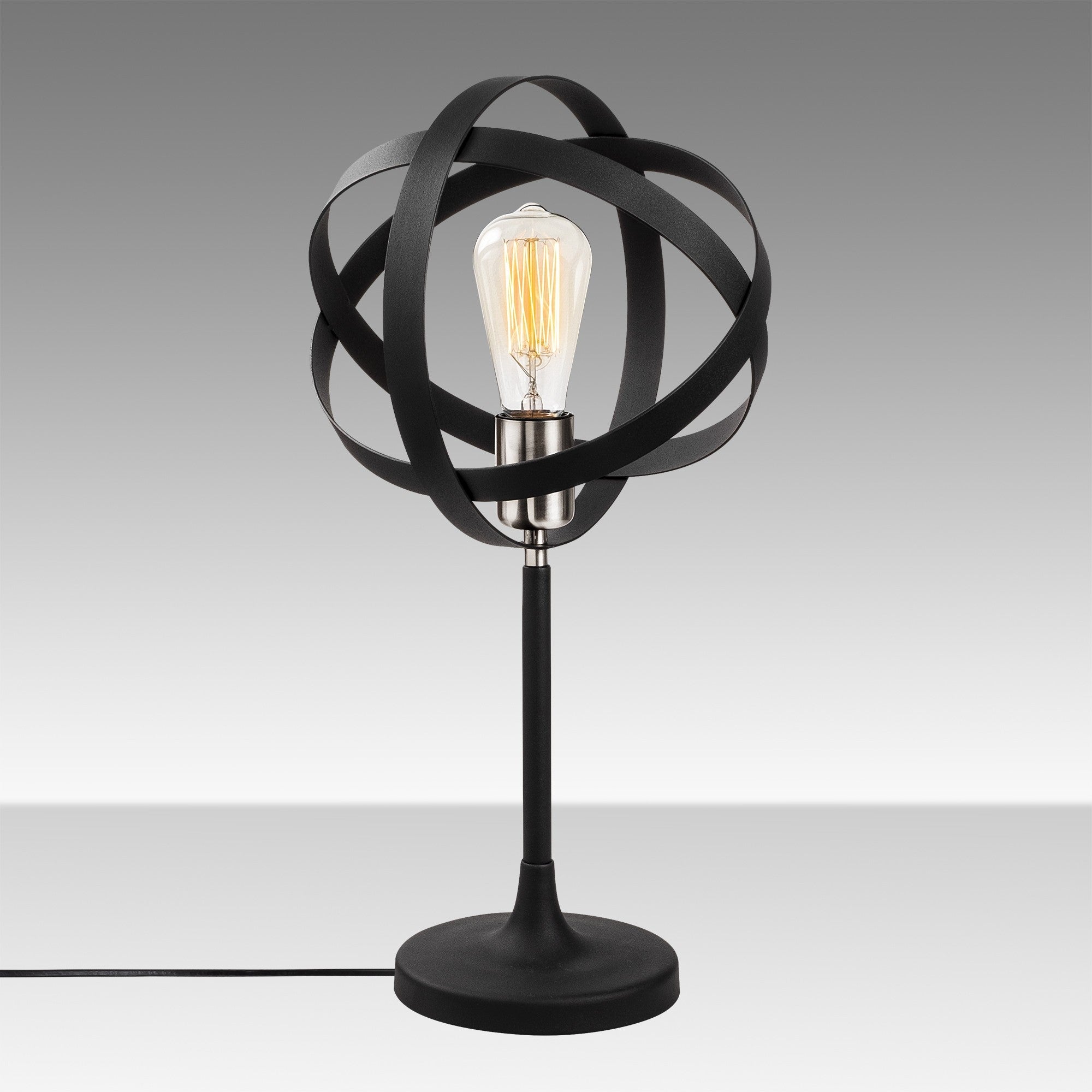 Candeeiro de Mesa Industrial Moderna, Níquel e Preto, 50 cm de Altura, 24 cm de Diâmetro, Soquete E27, Cabo de 200 cm com Interruptor Liga/Desliga | Iluminação Elegante para Casa e Escritório