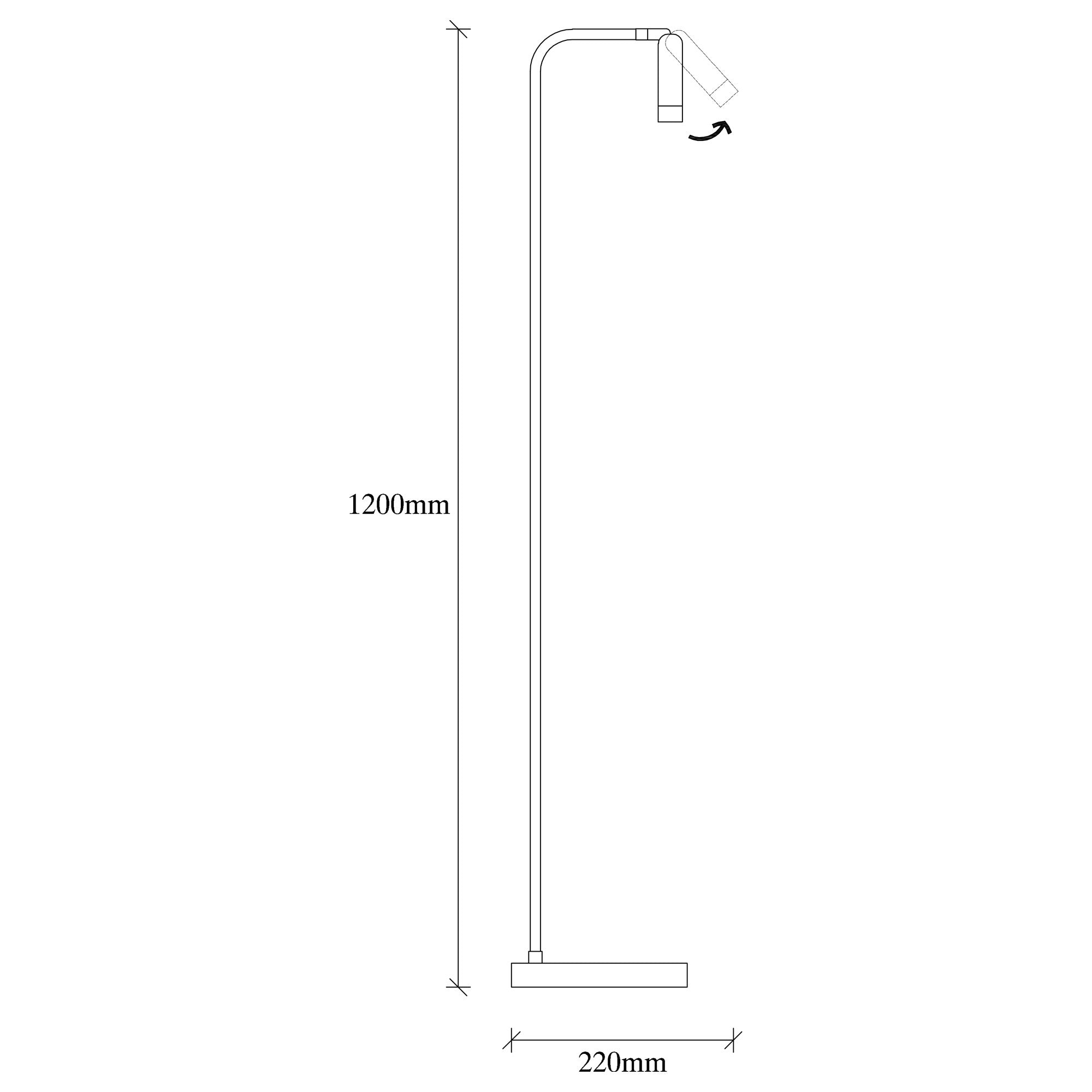 Candeeiro de Pé preta moderna, 120 cm de altura, corpo de metal, base de 22 x 22 cm, interruptor liga/desliga, LED 1W 2700K, design industrial/escandinavo elegante, IP20