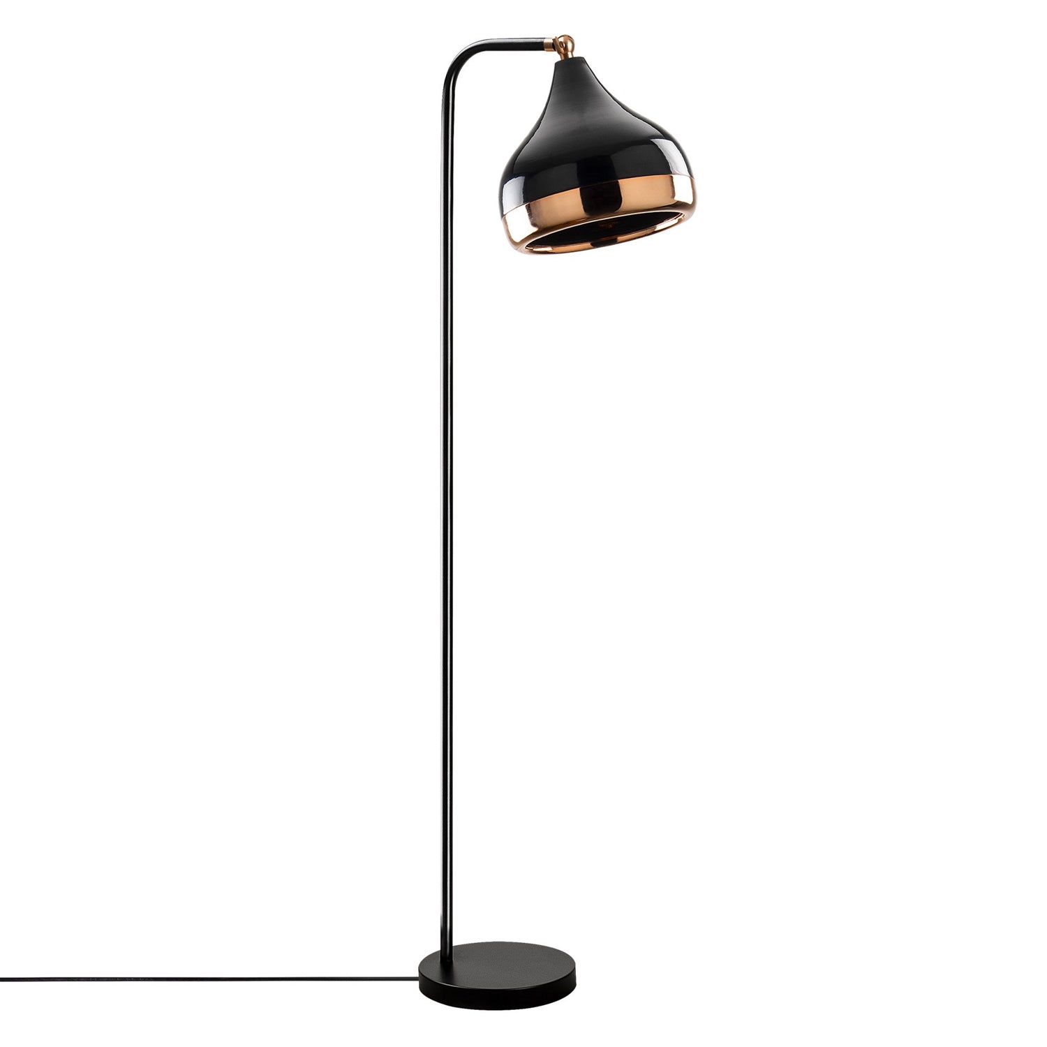 Candeeiro de Pé Escandinava, Preta e Cobre, 120 cm de Altura | Corpo em Metal, Soquete E27, 40 W Máx. | Iluminação Elegante e Funcional para Espaços Modernos