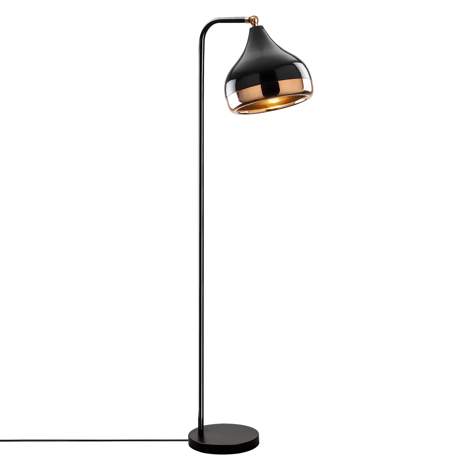 Candeeiro de Pé Escandinava, Preta e Cobre, 120 cm de Altura | Corpo em Metal, Soquete E27, 40 W Máx. | Iluminação Elegante e Funcional para Espaços Modernos