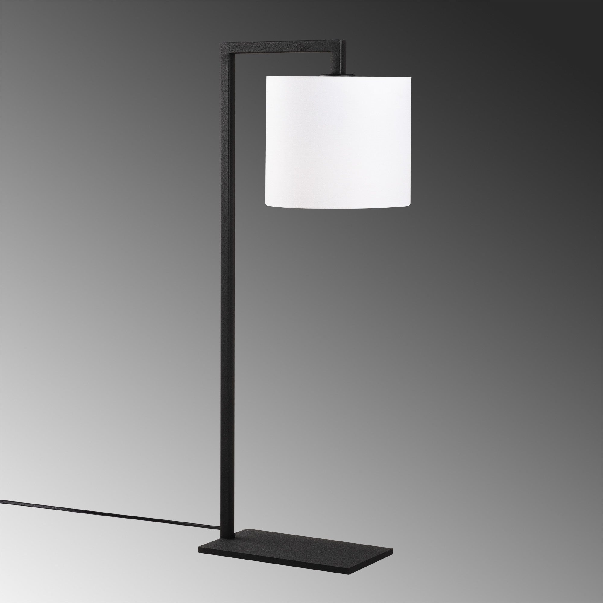 Candeeiro de Mesa Moderna, Corpo de Ferro com Base de Tecido, 65 cm de Altura, Soquete E27, Cabo de 200 cm, Design Preto e Branco | Decoração Industrial e Escandinava Elegante