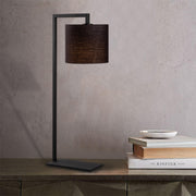 Candeeiro de Mesa industrial moderna, corpo de metal preto, 65 cm de altura, base de tecido, soquete E27, cabo de 200 cm, elegante e funcional para decoração de casa e escritório