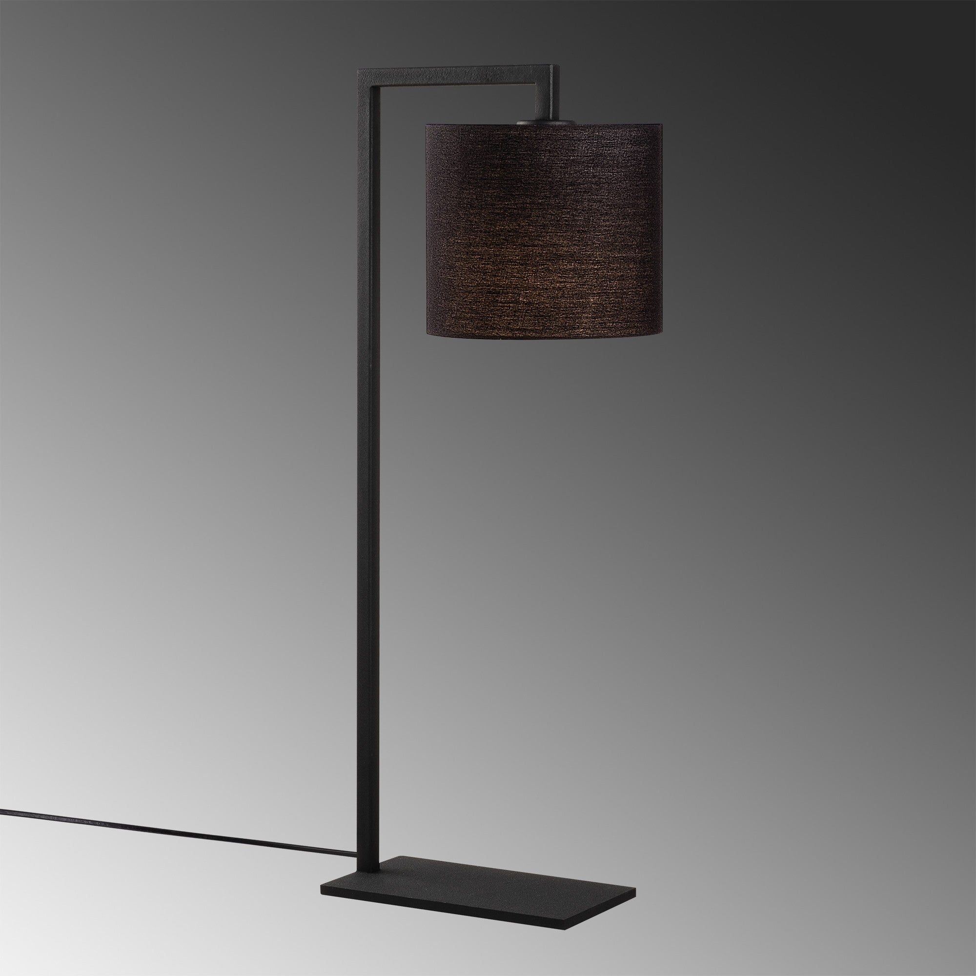 Candeeiro de Mesa industrial moderna, corpo de metal preto, 65 cm de altura, base de tecido, soquete E27, cabo de 200 cm, elegante e funcional para decoração de casa e escritório