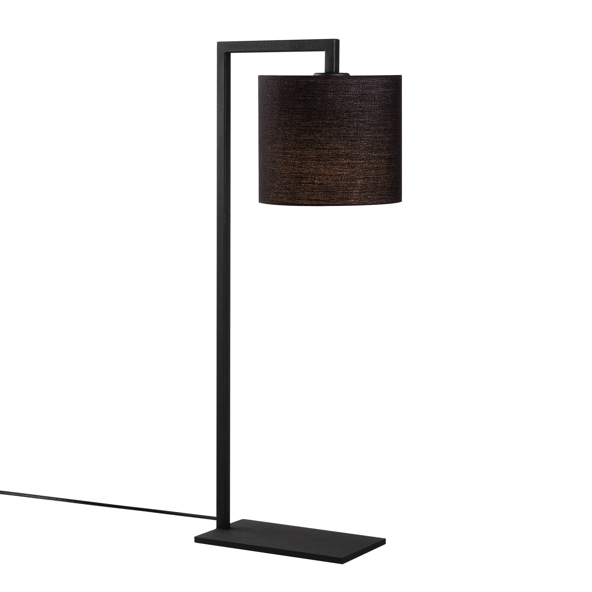 Candeeiro de Mesa industrial moderna, corpo de metal preto, 65 cm de altura, base de tecido, soquete E27, cabo de 200 cm, elegante e funcional para decoração de casa e escritório