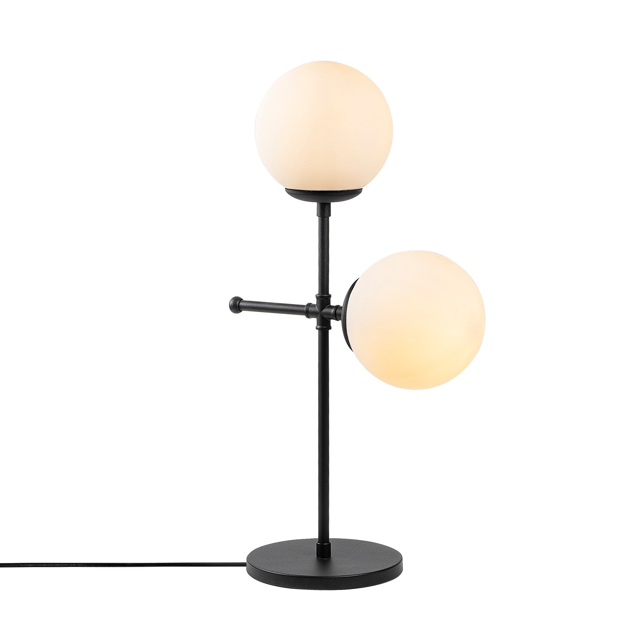 Candeeiro de Mesa Industrial Moderna, Corpo em Metal Preto, 55 cm de Altura, Tampa de Vidro de 15 cm, Cabo de 250 cm, Interruptor Liga/Desliga | Ideal para Decoração Escandinava