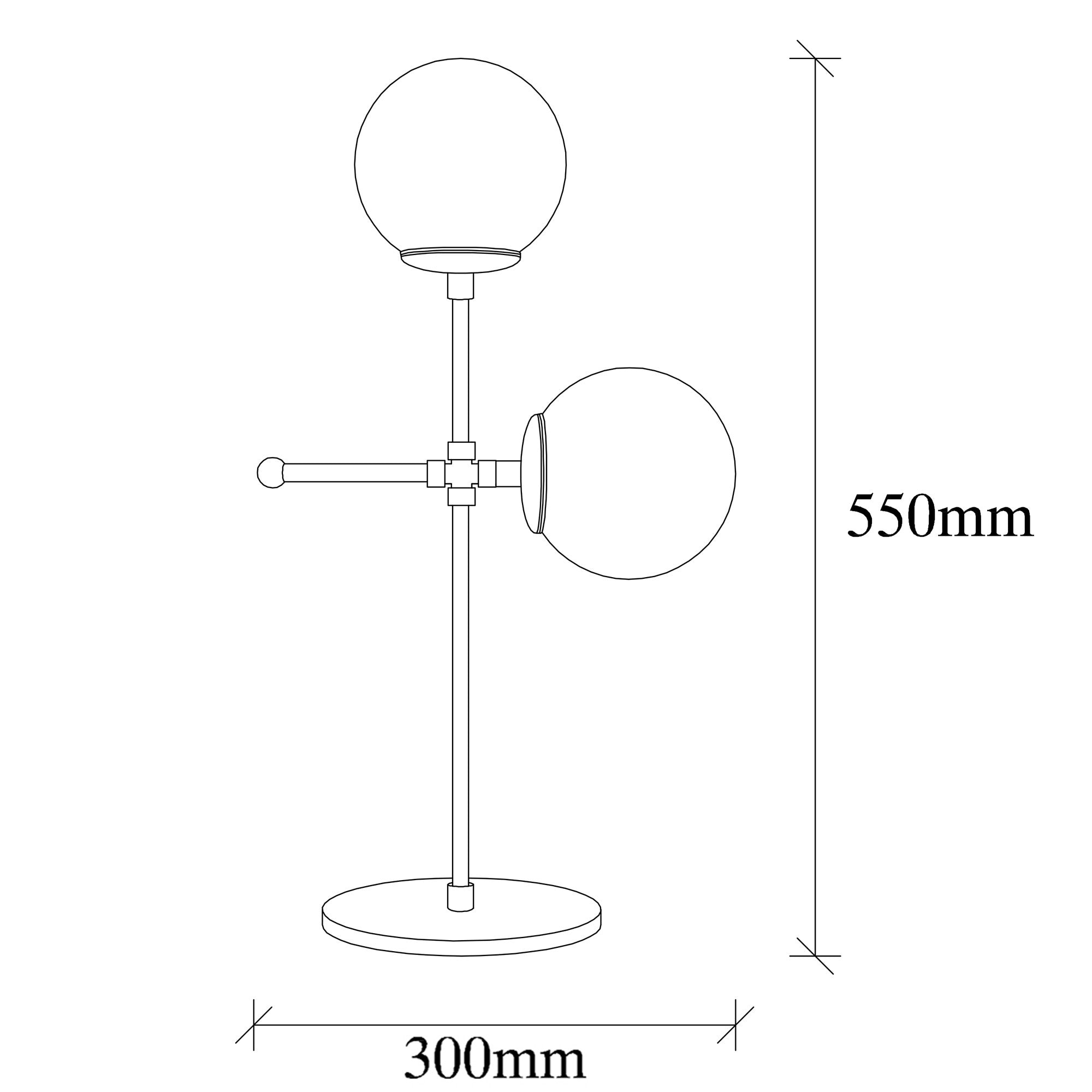 Candeeiro de Mesa Industrial Moderna, Corpo em Metal Preto, 55 cm de Altura, Tampa de Vidro de 15 cm, Cabo de 250 cm, Interruptor Liga/Desliga | Ideal para Decoração Escandinava