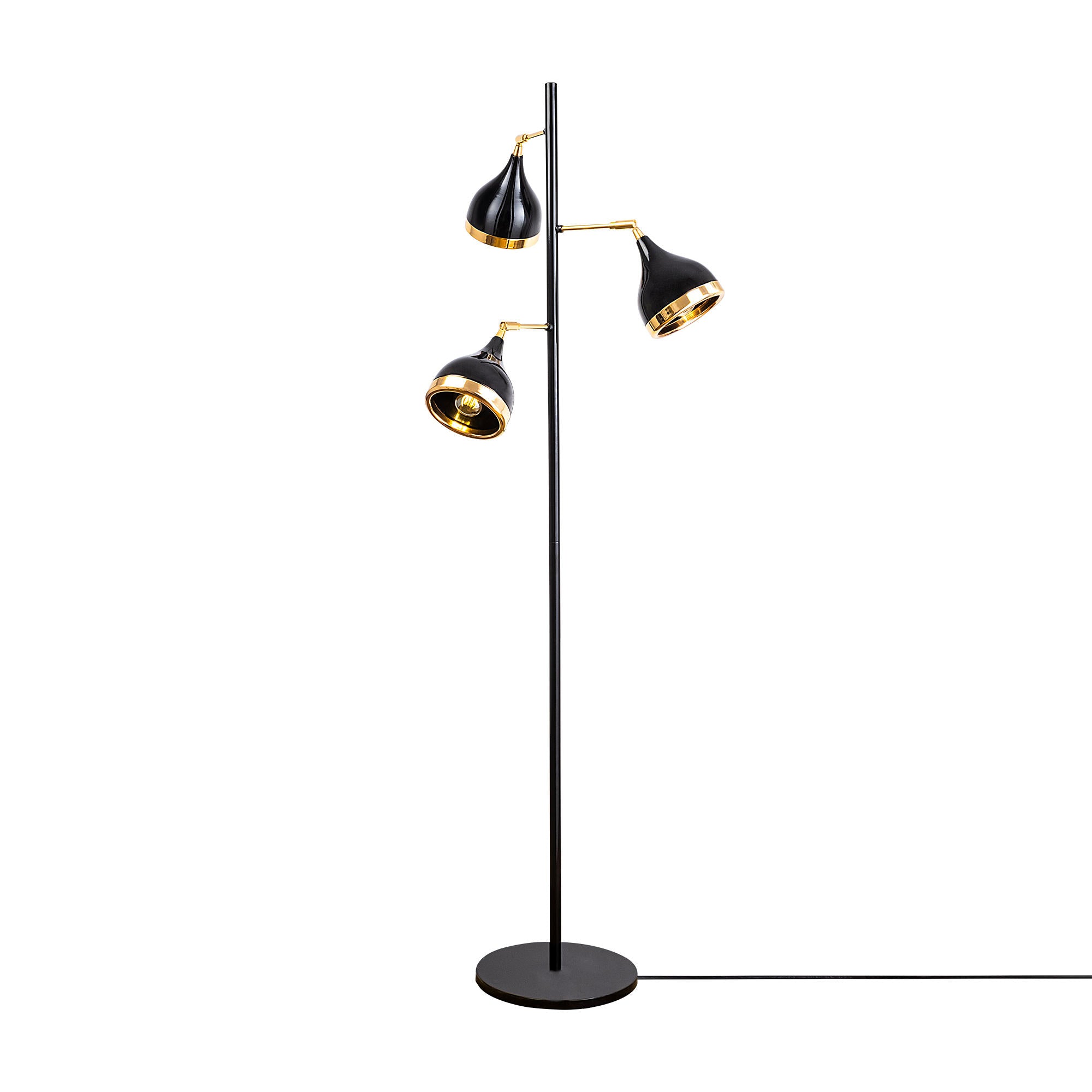 Candeeiro de Pé – 163 cm de altura, 52 cm de diâmetro – Preto e dourado – Metal