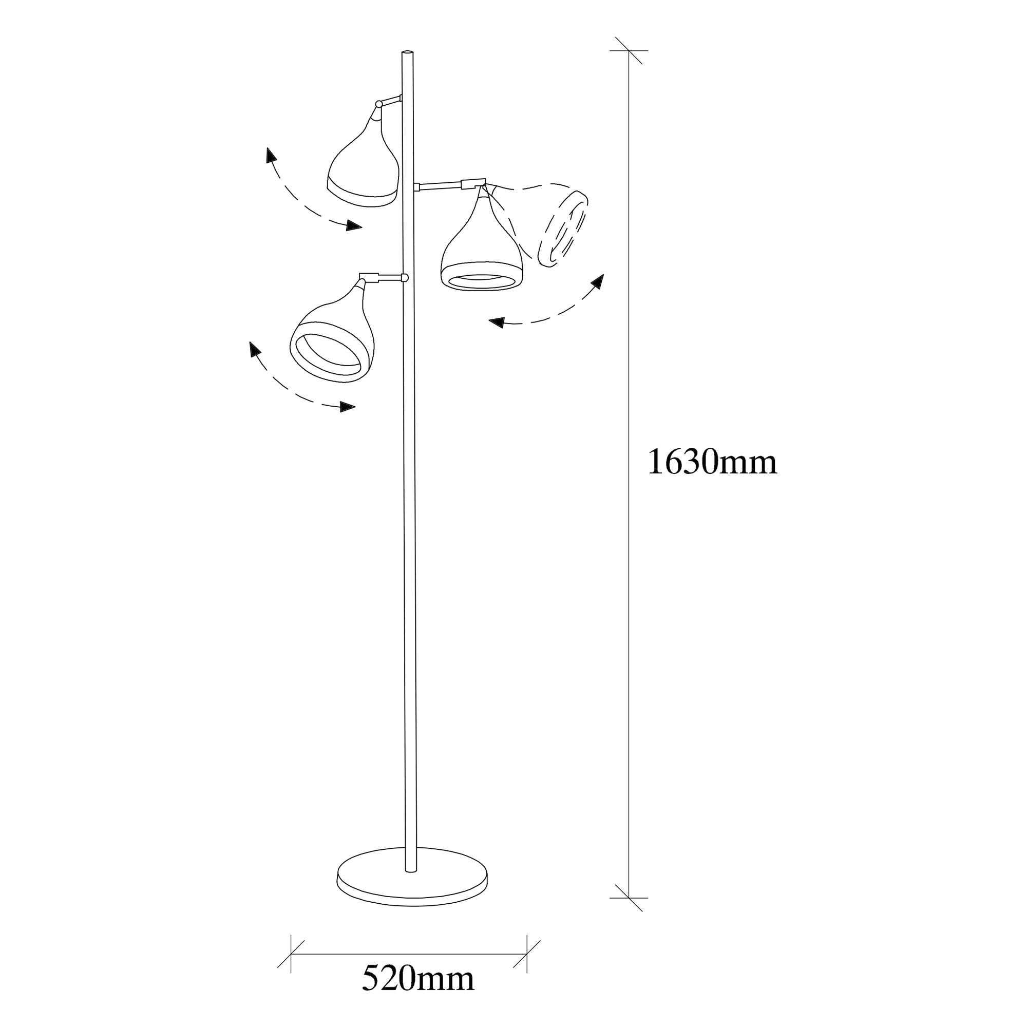 Candeeiro de Pé – 163 cm de altura, 52 cm de diâmetro – Preto e dourado – Metal