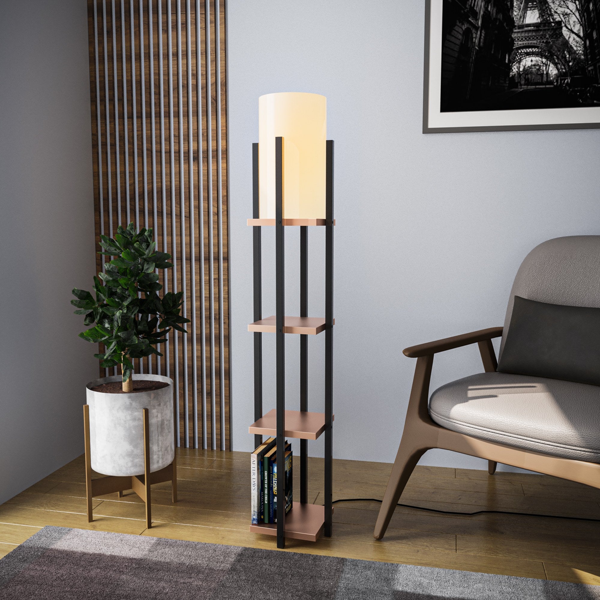 Candeeiro de Pé – 130 cm – Preto e Cobre – Metal