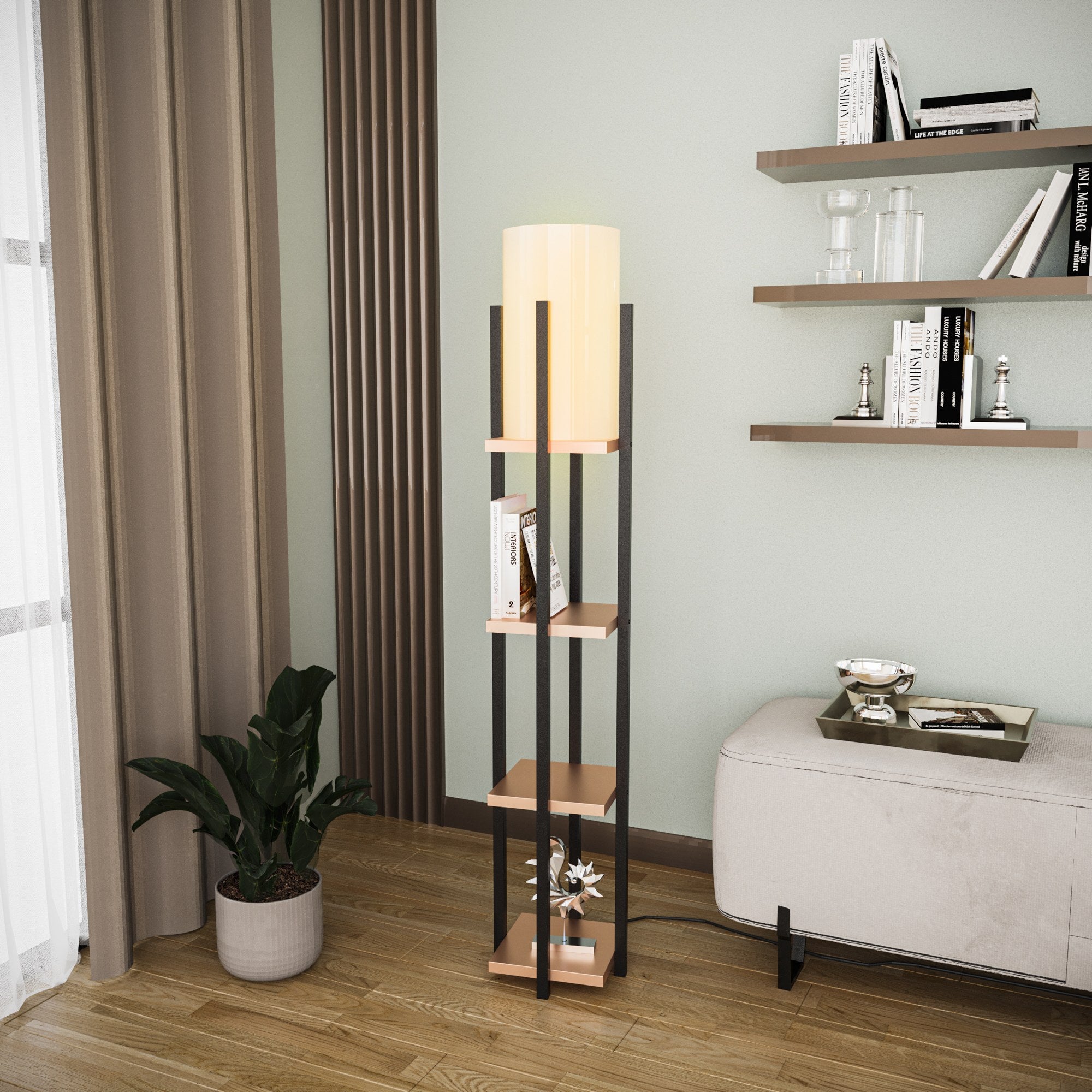 Candeeiro de Pé – 130 cm – Preto e Cobre – Metal