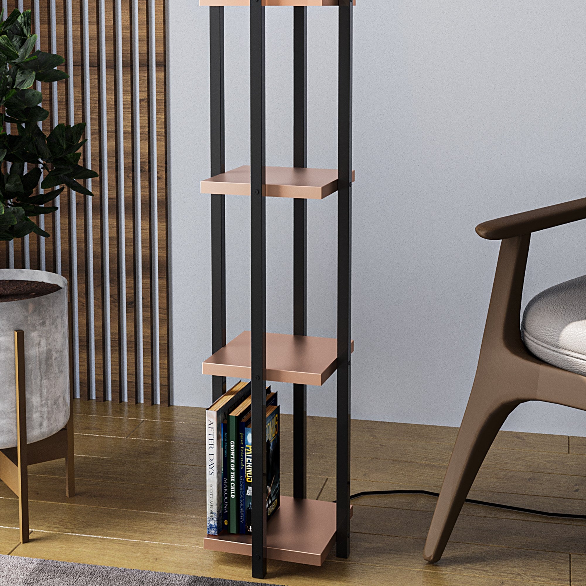 Candeeiro de Pé – 130 cm – Preto e Cobre – Metal