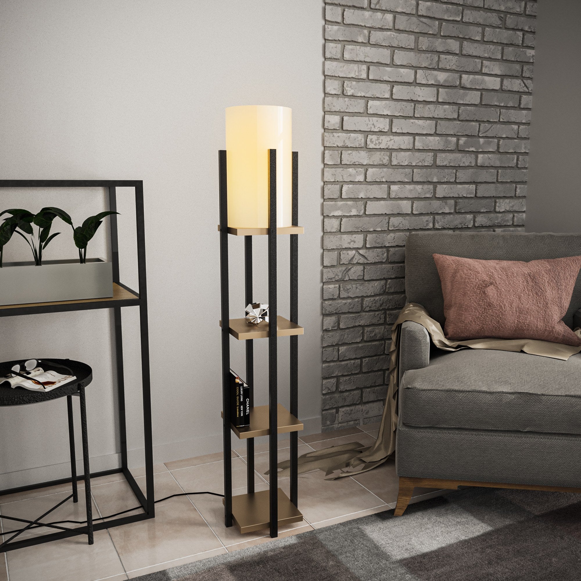 Candeeiro de Pé – 130 cm de Altura – Preto e Dourado – Metal