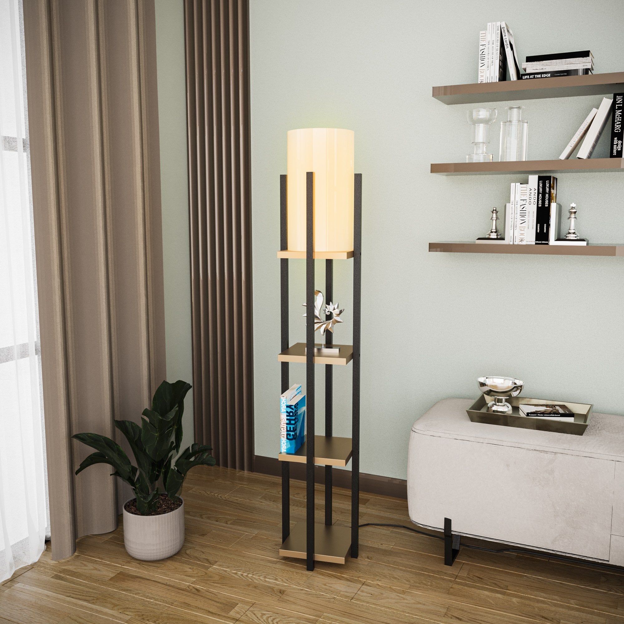 Candeeiro de Pé – 130 cm de Altura – Preto e Dourado – Metal