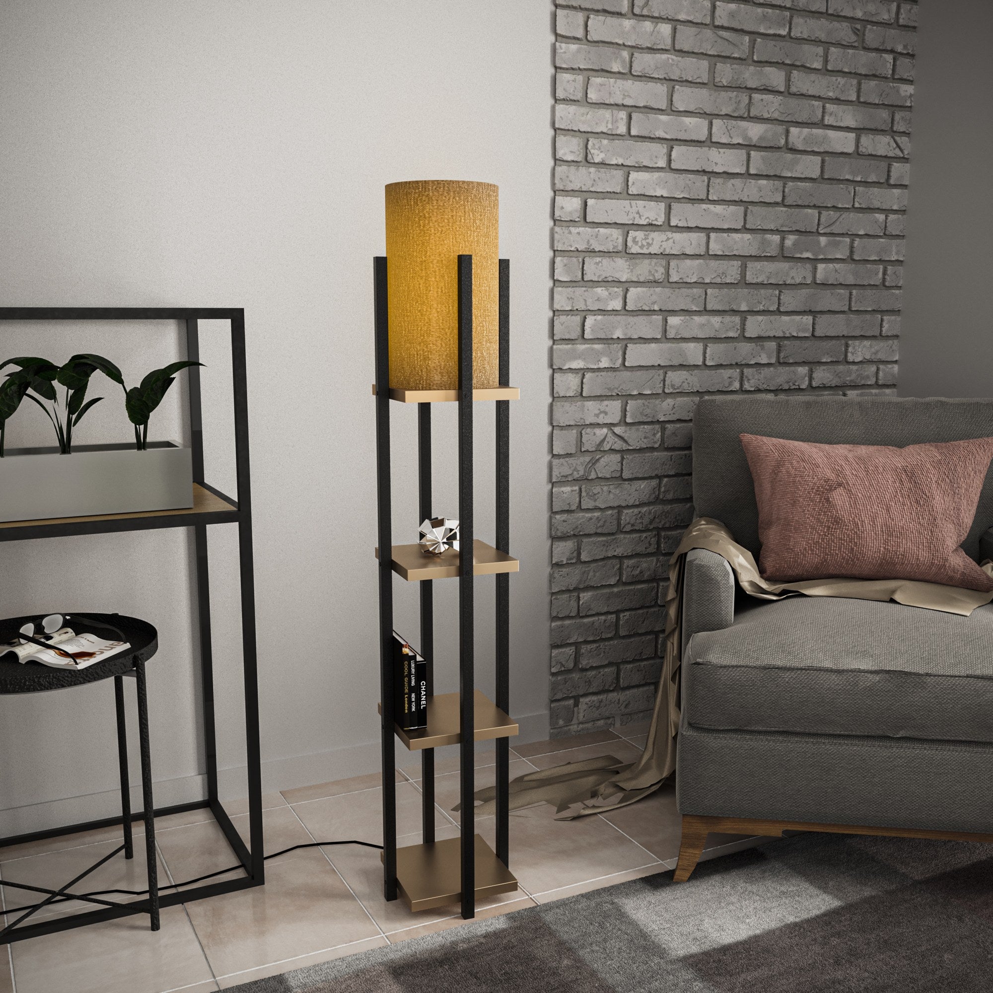 Candeeiro de Pé Elegante com Corpo em Metal, Preta e Dourada, 130 cm de Altura | Soquete E27, 40 W Máx., Cabo de 200 cm | Iluminação Elegante para Decoração Moderna
