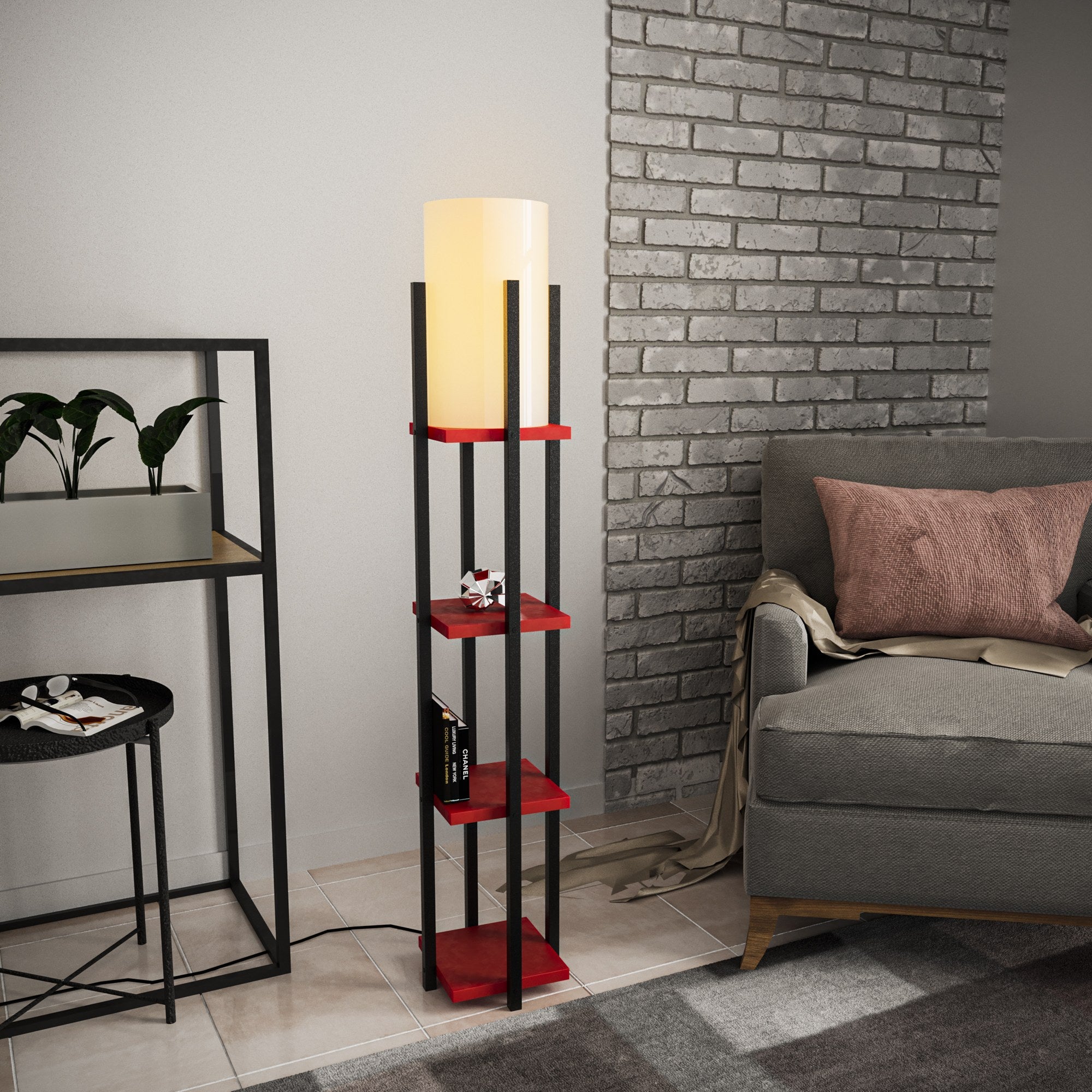 Candeeiro de Pé estilosa com corpo de metal, preta e vermelha, 130 cm de altura | Soquete E27, 40 W máx. | Base 25 x 25 cm, cabo 200 cm | Perfeita para decoração moderna