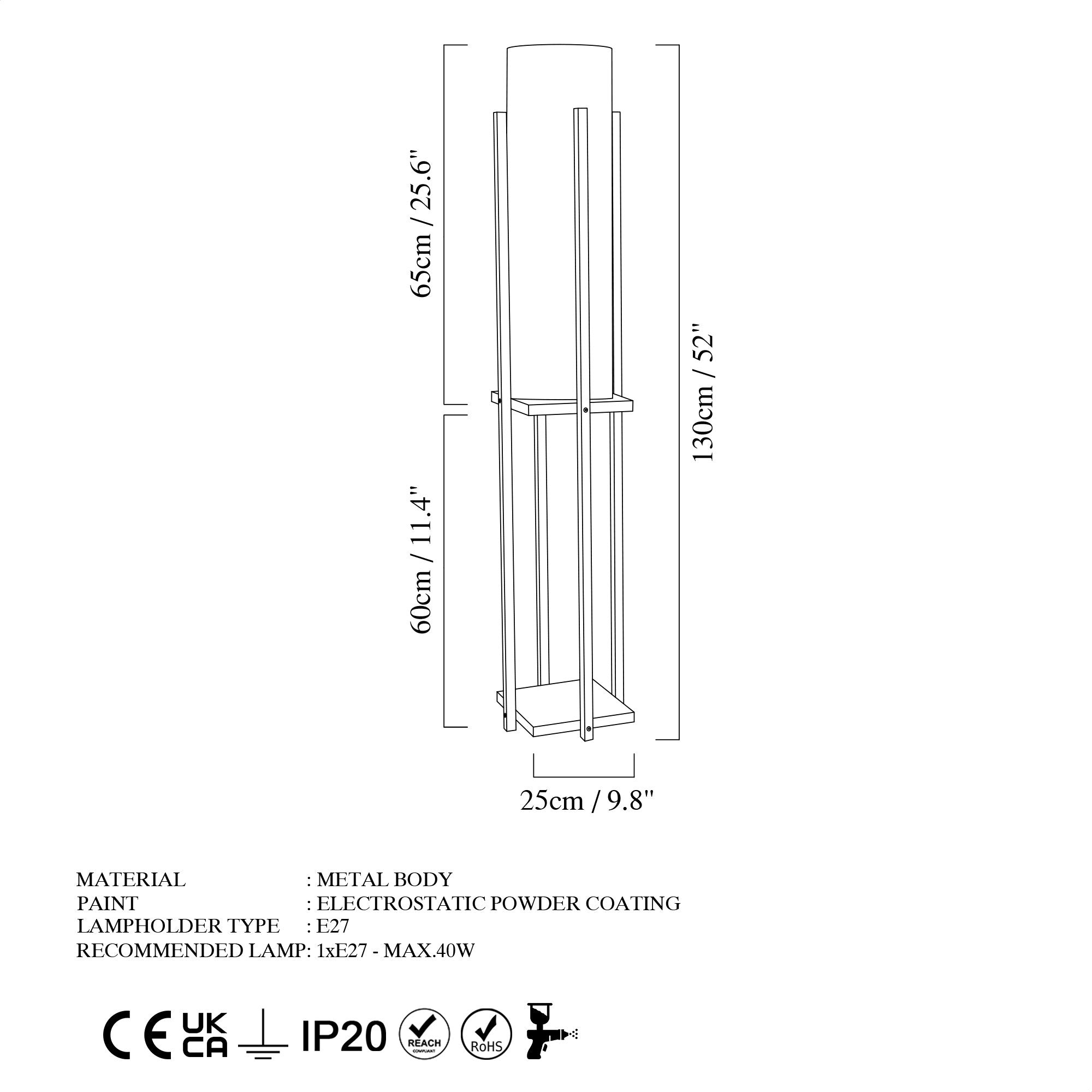 Candeeiro de Pé – 130 cm – preto – metal