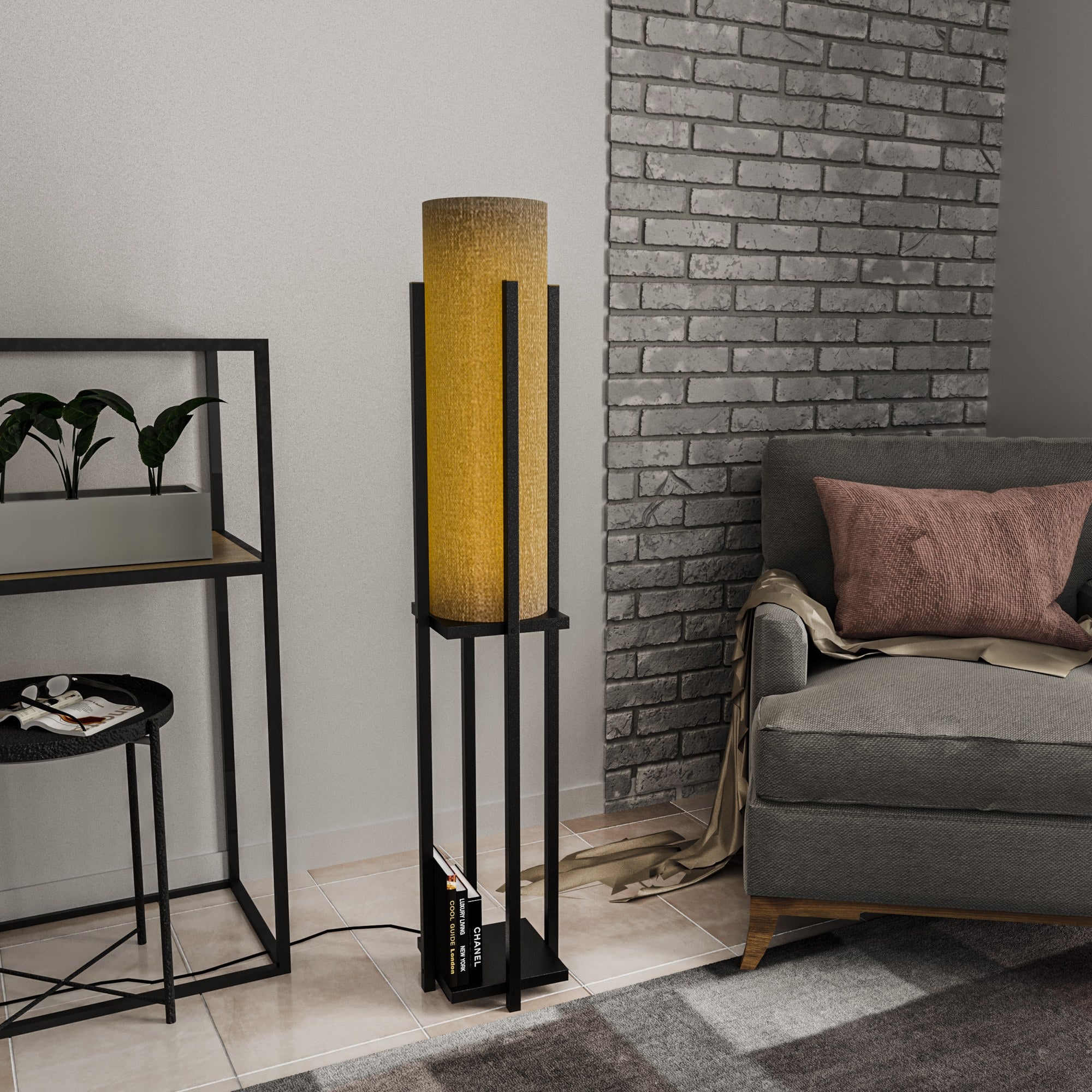 Candeeiro de Pé preta elegante, corpo de metal, 130 cm de altura | Base de tecido, soquete E27, 40 W máx. | Perfeita para sala de estar e quarto, design elegante