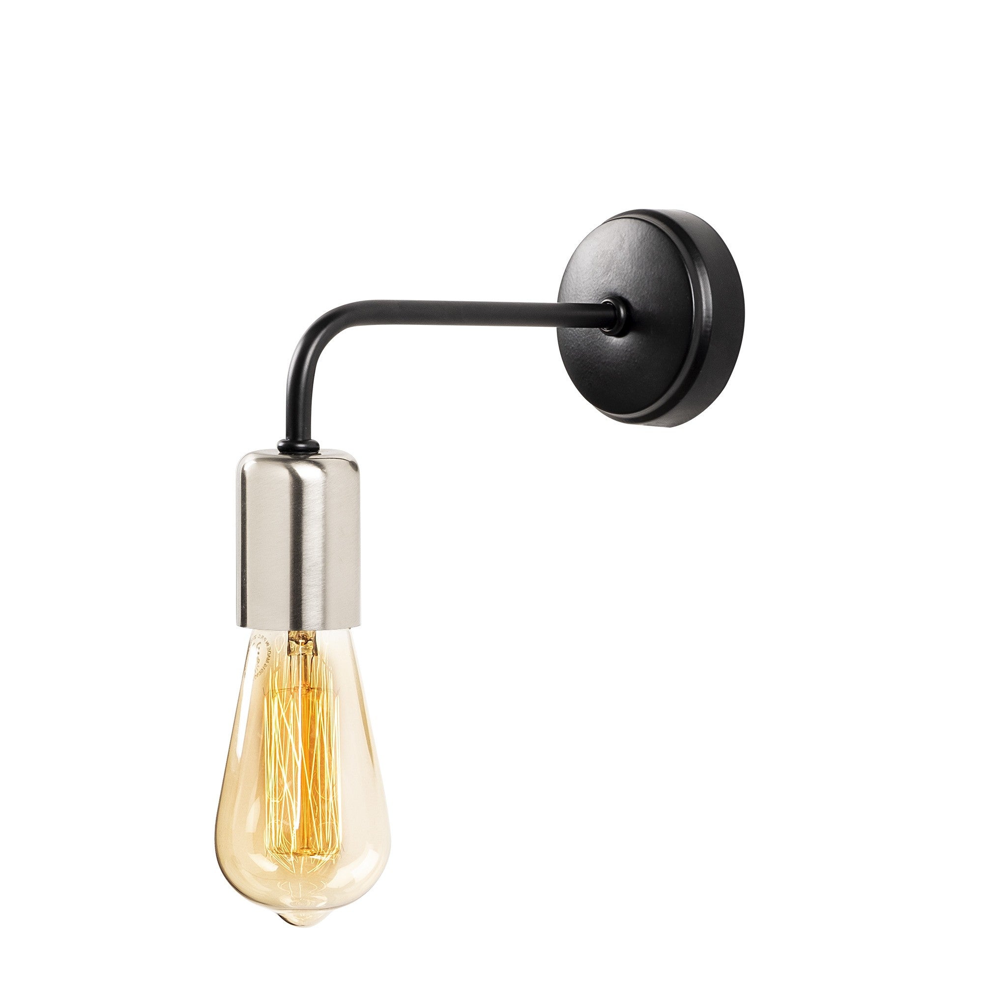 Candeeiro de Parede Moderna, Preta e Níquel, 8 x 20 cm, Altura: 15 cm, E27 Máx. 40 W, IP20 | Corpo de Metal Elegante, Perfeito para Decoração de Casa e Escritório