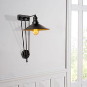 Candeeiro de Parede Industrial, Preta e Dourada, 28 x 34 cm, Altura 53 cm | Corpo em Metal, Soquete E27 Máx. 40 W | Iluminação Elegante para Espaços Modernos, IP20