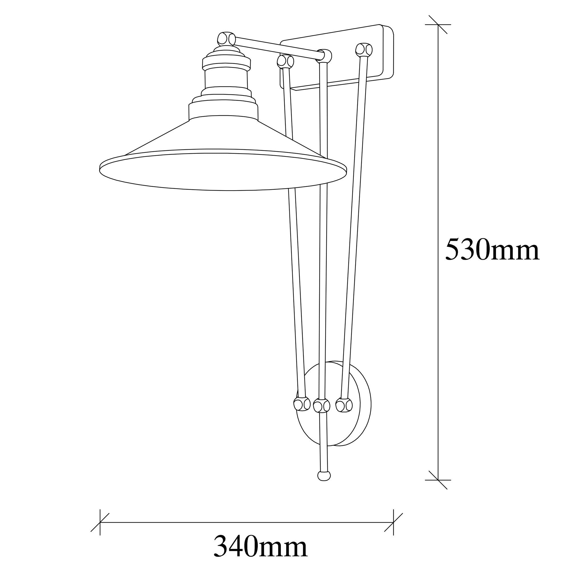 Candeeiro de Parede Industrial, Preta e Dourada, 28 x 34 cm, Altura 53 cm | Corpo em Metal, Soquete E27 Máx. 40 W | Iluminação Elegante para Espaços Modernos, IP20