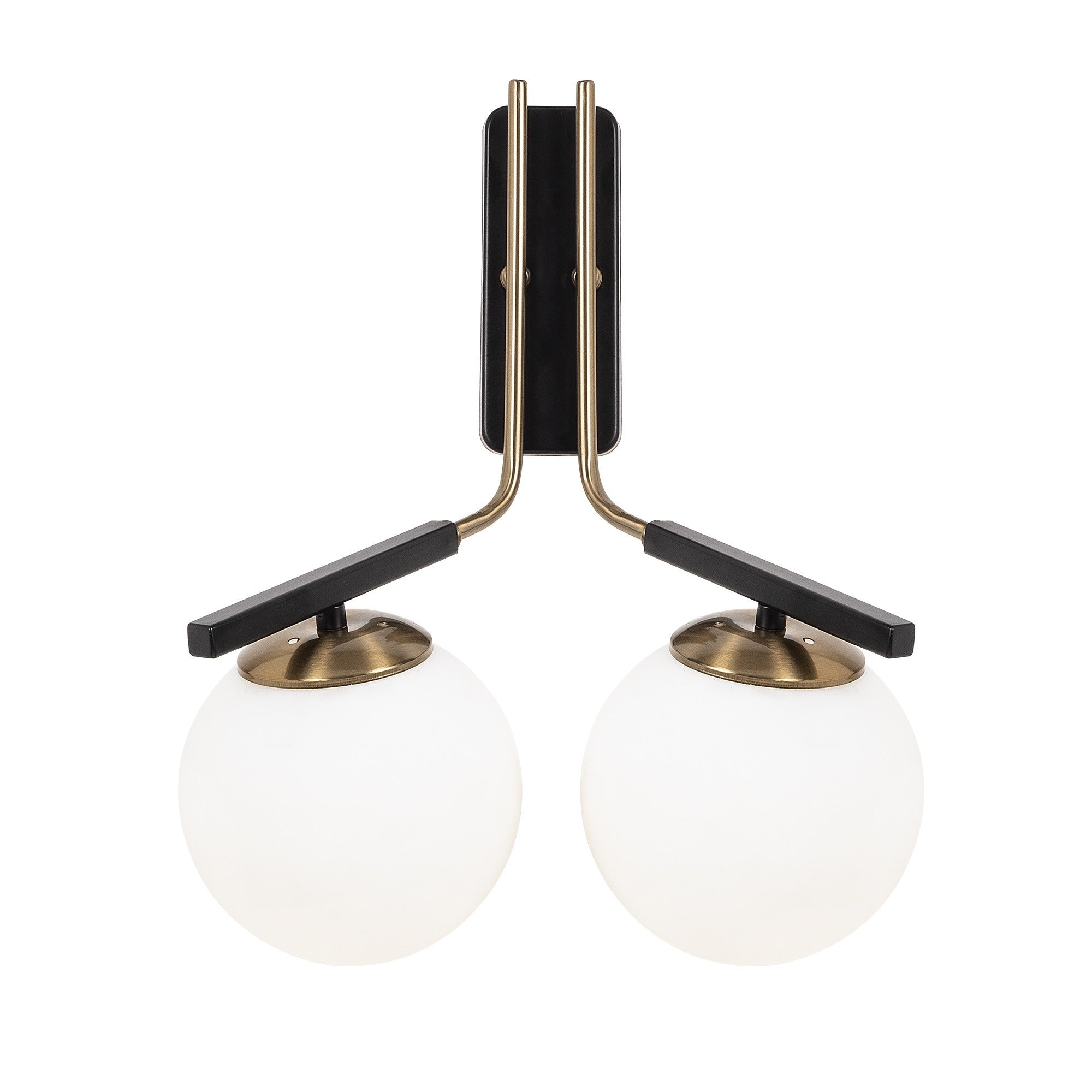 Candeeiro de Parede Escandinava, Dourada e Preta, 32 x 20 cm | Corpo em Ferro, Tampa em Vidro, Altura: 40 cm | 2 Soquetes E27, IP20 | Iluminação Elegante para Espaços Modernos