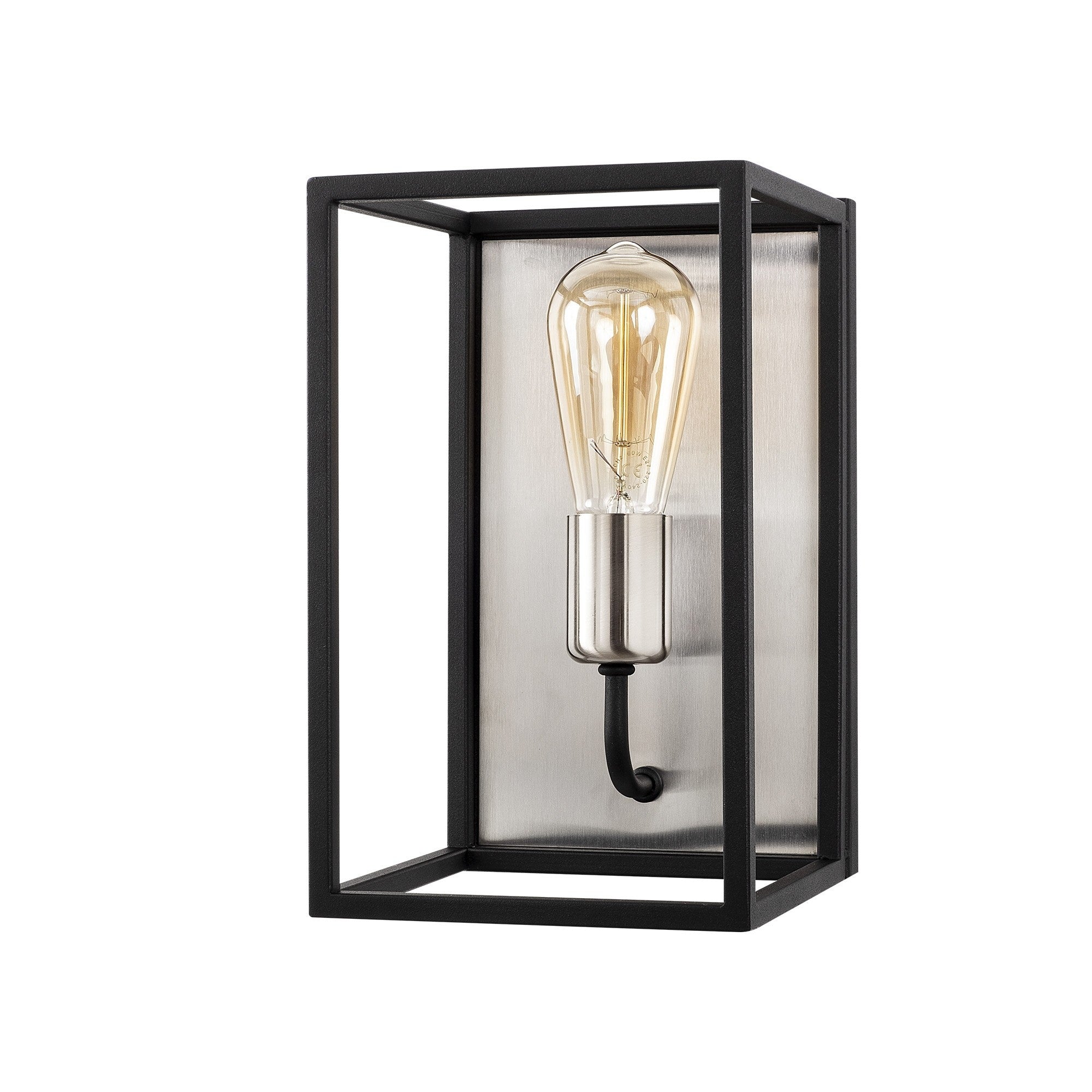 Candeeiro de Parede Moderna, Corpo em Metal, Níquel e Preto, 17 x 19 cm, Altura: 28 cm, E27 máx. 40 W, IP20 | Iluminação Elegante para Espaços Contemporâneos