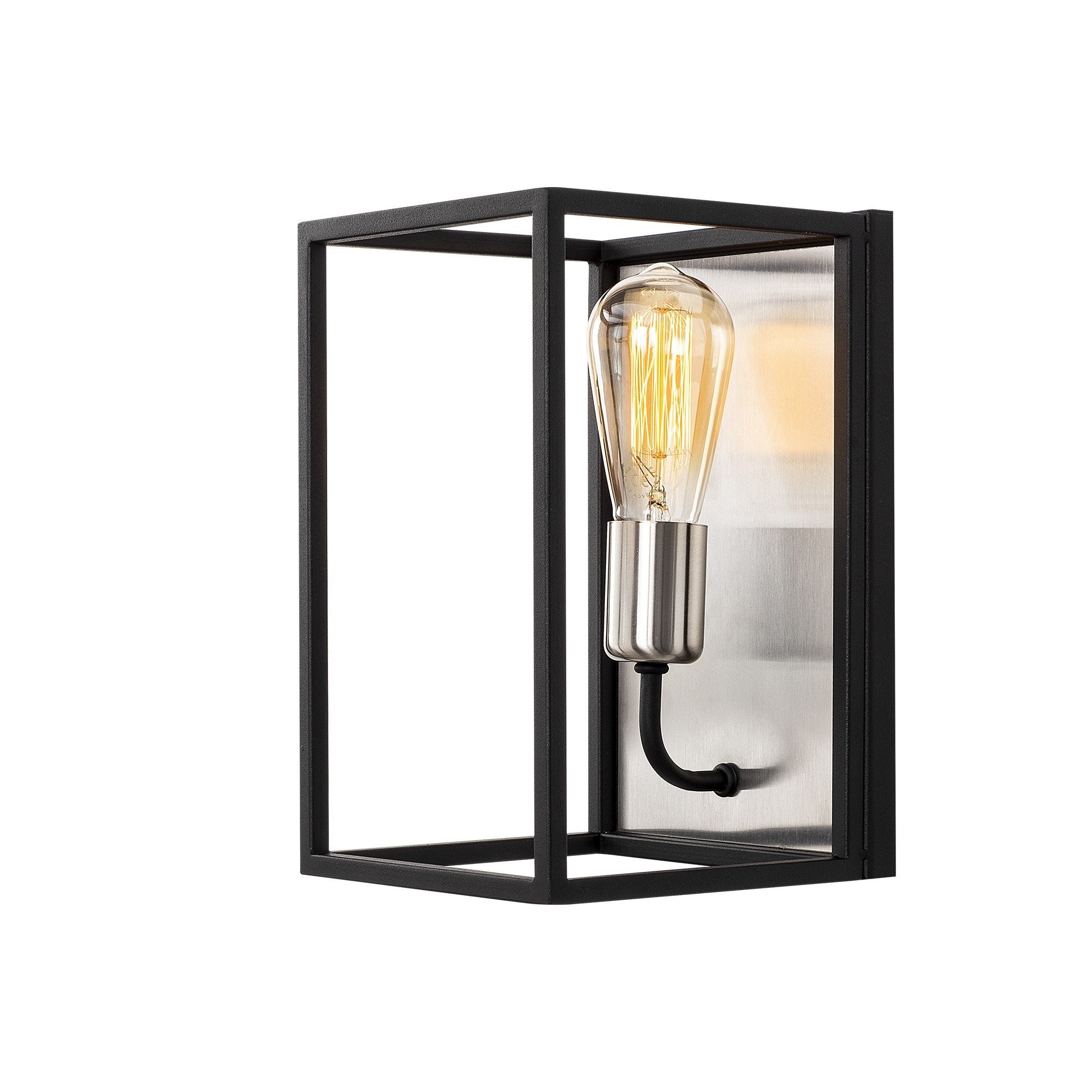 Candeeiro de Parede Moderna, Corpo em Metal, Níquel e Preto, 17 x 19 cm, Altura: 28 cm, E27 máx. 40 W, IP20 | Iluminação Elegante para Espaços Contemporâneos