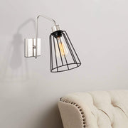 Candeeiro de Parede Moderna, Níquel e Preto, 15 x 32 cm, Altura 33 cm | Corpo de Metal, Soquete E27 Máx. 40 W, Design Elegante para Decoração de Casa e Escritório