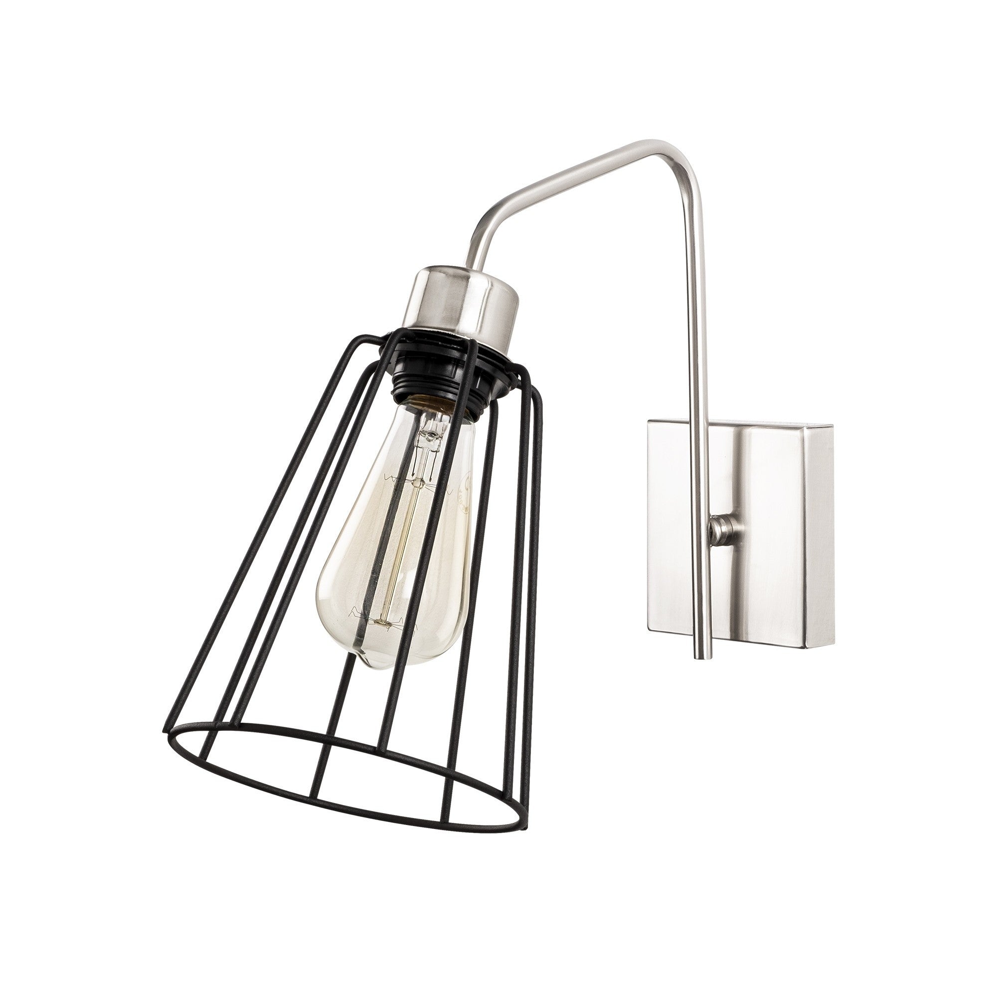 Candeeiro de Parede Moderna, Níquel e Preto, 15 x 32 cm, Altura 33 cm | Corpo de Metal, Soquete E27 Máx. 40 W, Design Elegante para Decoração de Casa e Escritório