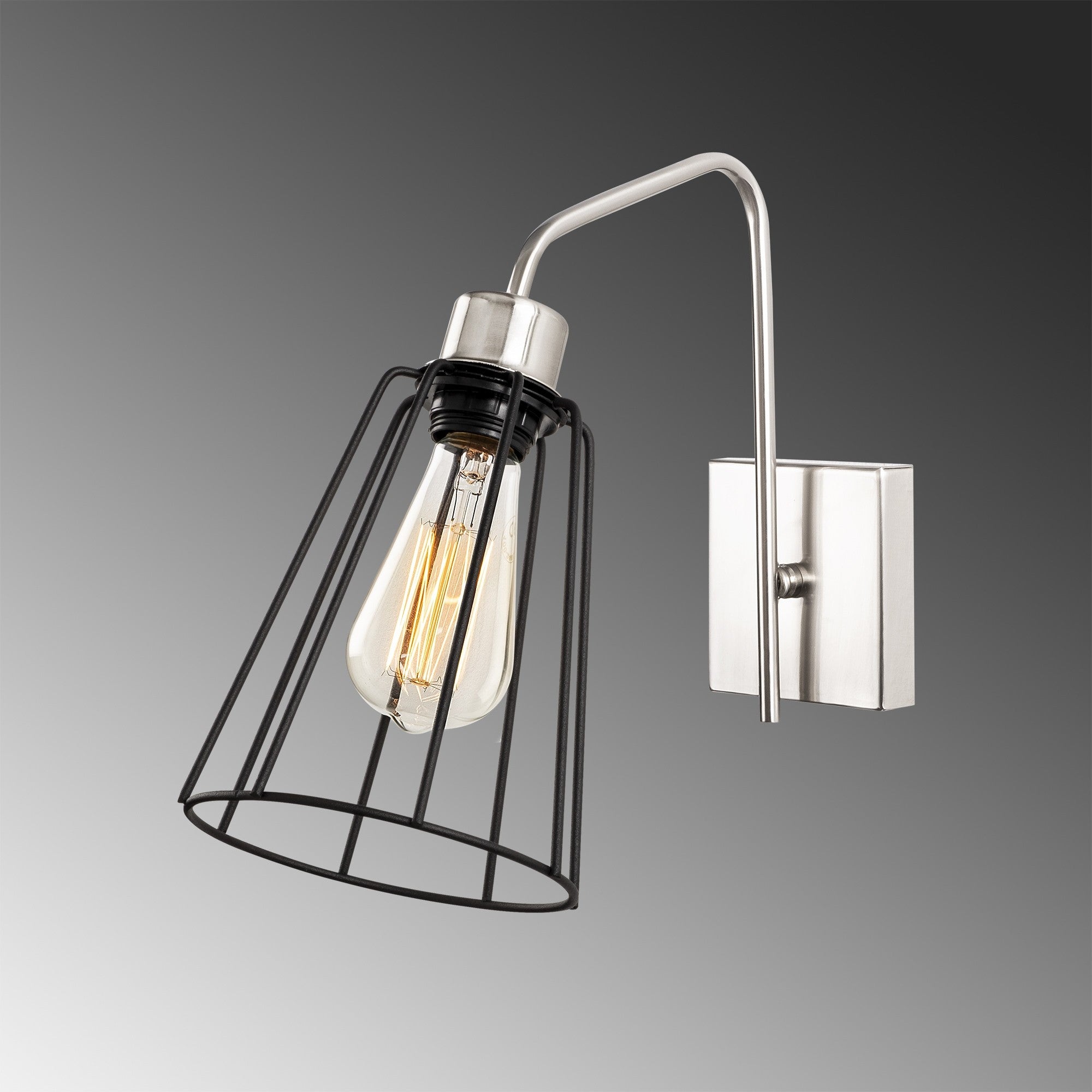 Candeeiro de Parede Moderna, Níquel e Preto, 15 x 32 cm, Altura 33 cm | Corpo de Metal, Soquete E27 Máx. 40 W, Design Elegante para Decoração de Casa e Escritório