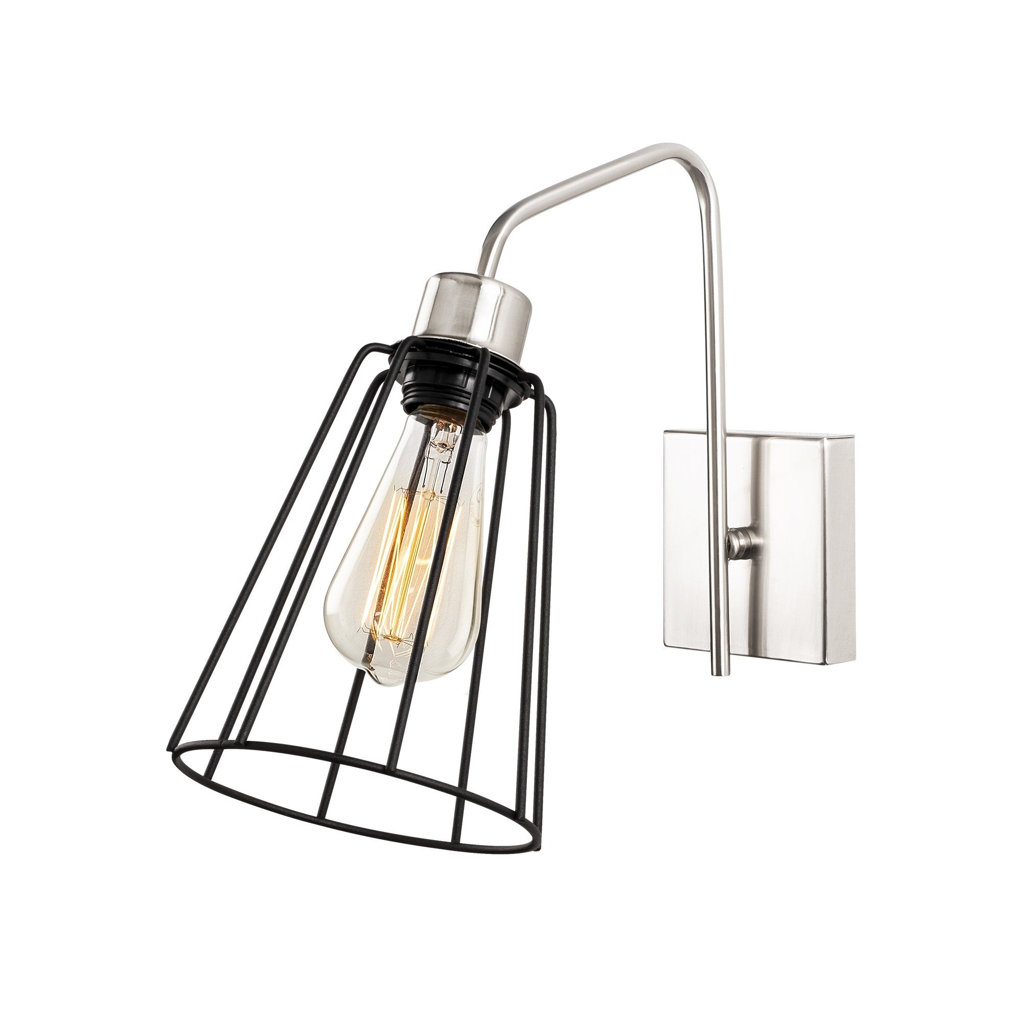 Candeeiro de Parede Moderna, Níquel e Preto, 15 x 32 cm, Altura 33 cm | Corpo de Metal, Soquete E27 Máx. 40 W, Design Elegante para Decoração de Casa e Escritório