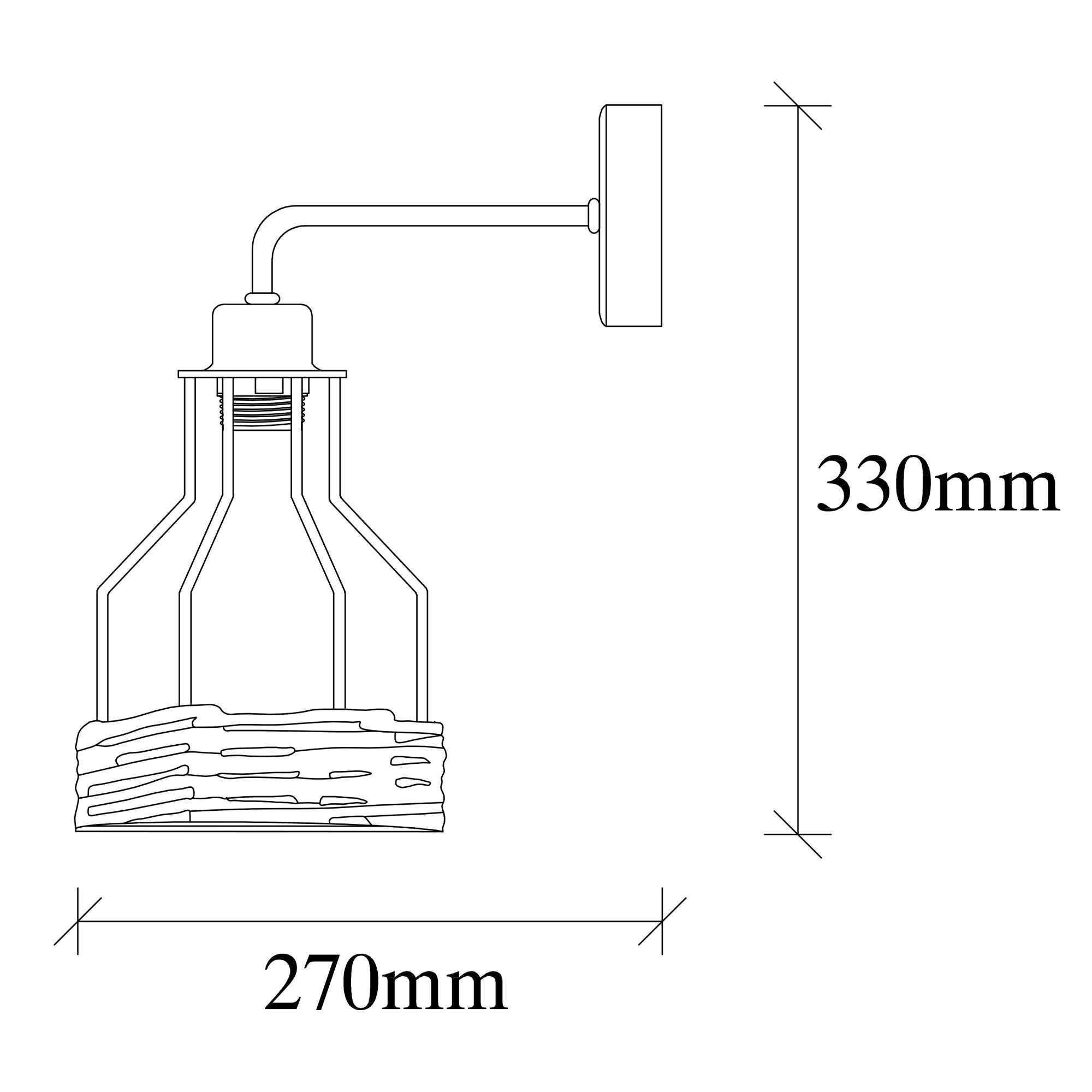 Candeeiro de Parede Industrial, Corpo em Metal Preto, 17 x 27 cm, Altura 33 cm | Soquete E27, Máx. 40 W, IP20 | Iluminação Elegante para Decoração Moderna de Casa e Escritório