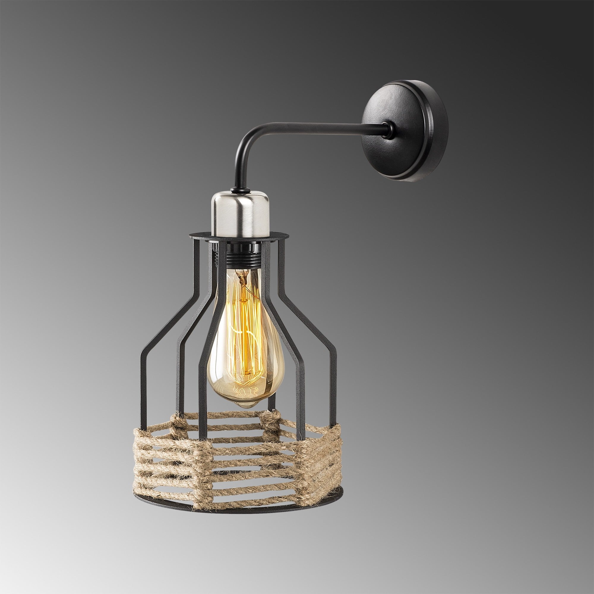 Candeeiro de Parede Industrial, Corpo em Metal Preto, 17 x 27 cm, Altura 33 cm | Soquete E27, Máx. 40 W, IP20 | Iluminação Elegante para Decoração Moderna de Casa e Escritório