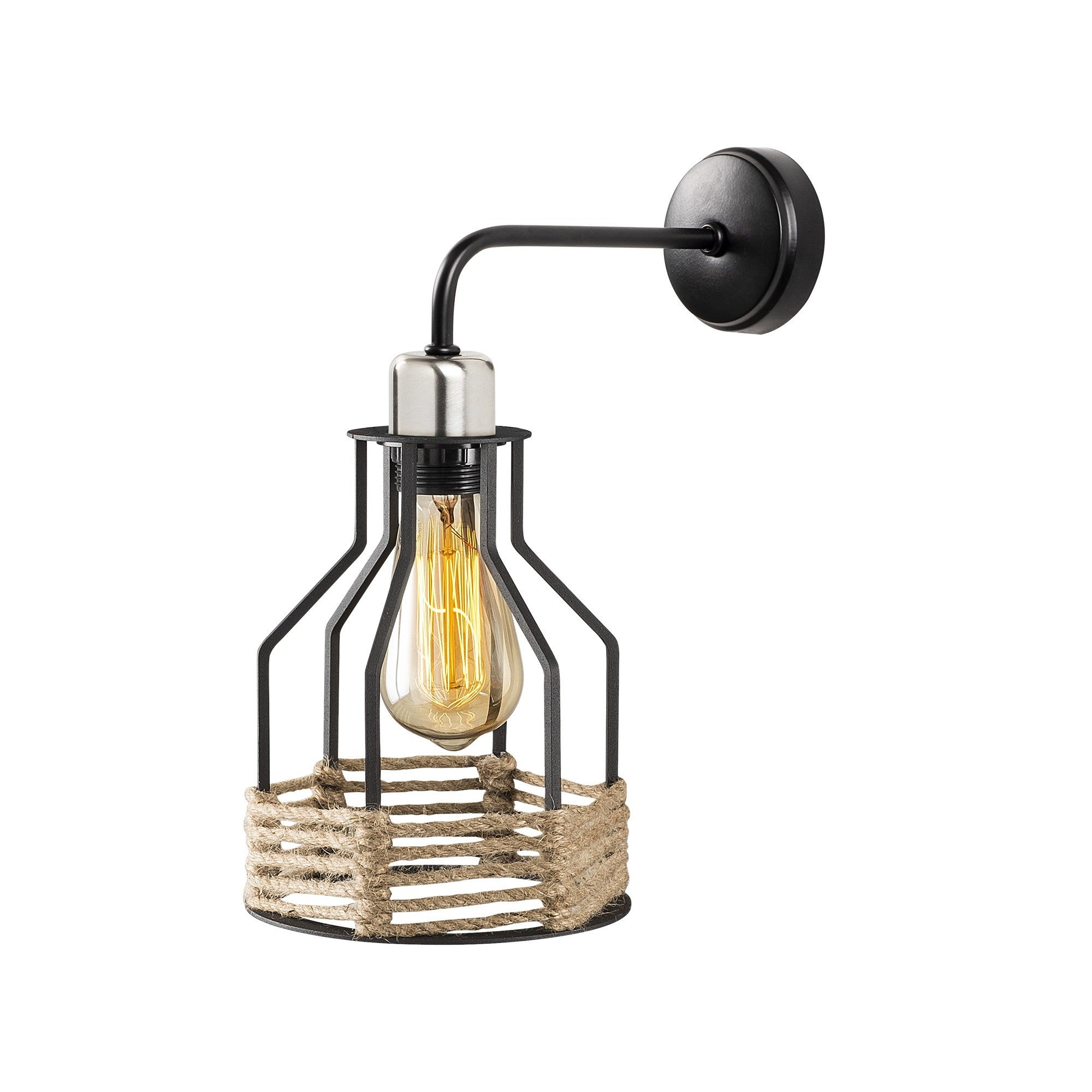 Candeeiro de Parede Industrial, Corpo em Metal Preto, 17 x 27 cm, Altura 33 cm | Soquete E27, Máx. 40 W, IP20 | Iluminação Elegante para Decoração Moderna de Casa e Escritório
