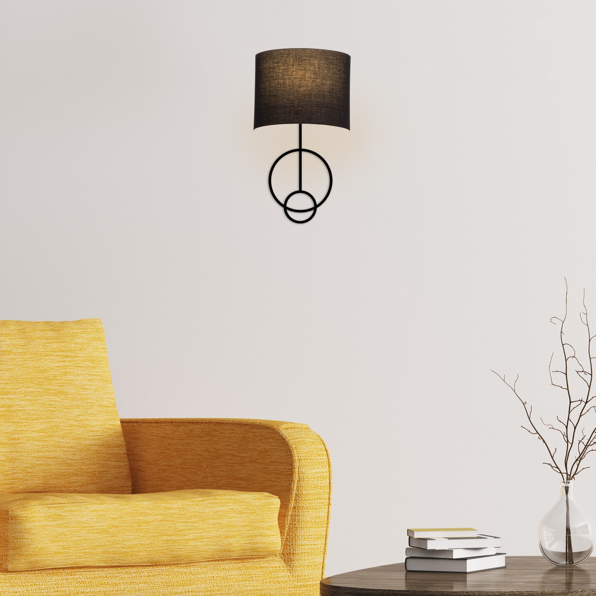 Candeeiro de Parede preta moderna, corpo de metal, 52 cm de altura, soquete E27, IP20 | Design industrial elegante para casa e escritório, perfeito para qualquer espaço