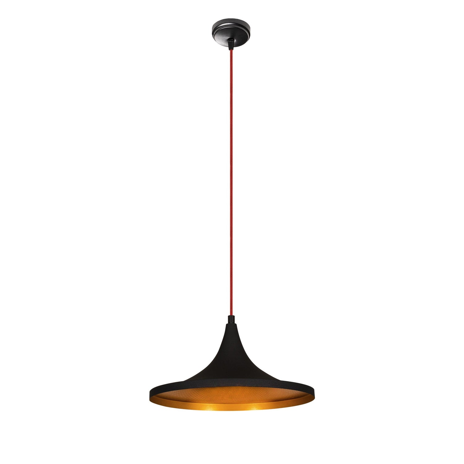 Candeeiro de Teto Escandinavo – 35 cm de Diâmetro, 117 cm de Altura – Preto e Vermelho – Metal